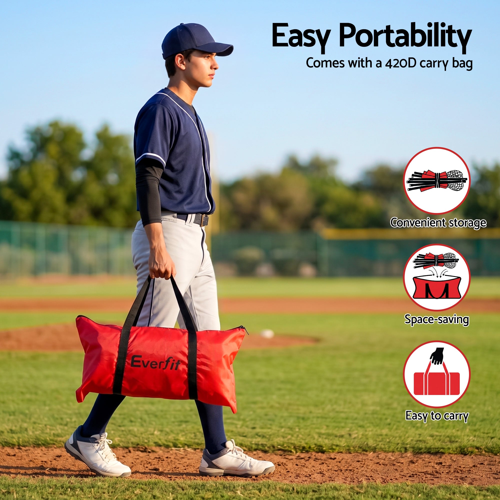 Everfit Baseball Pitching Net L Screen Softball Practice Portable Red