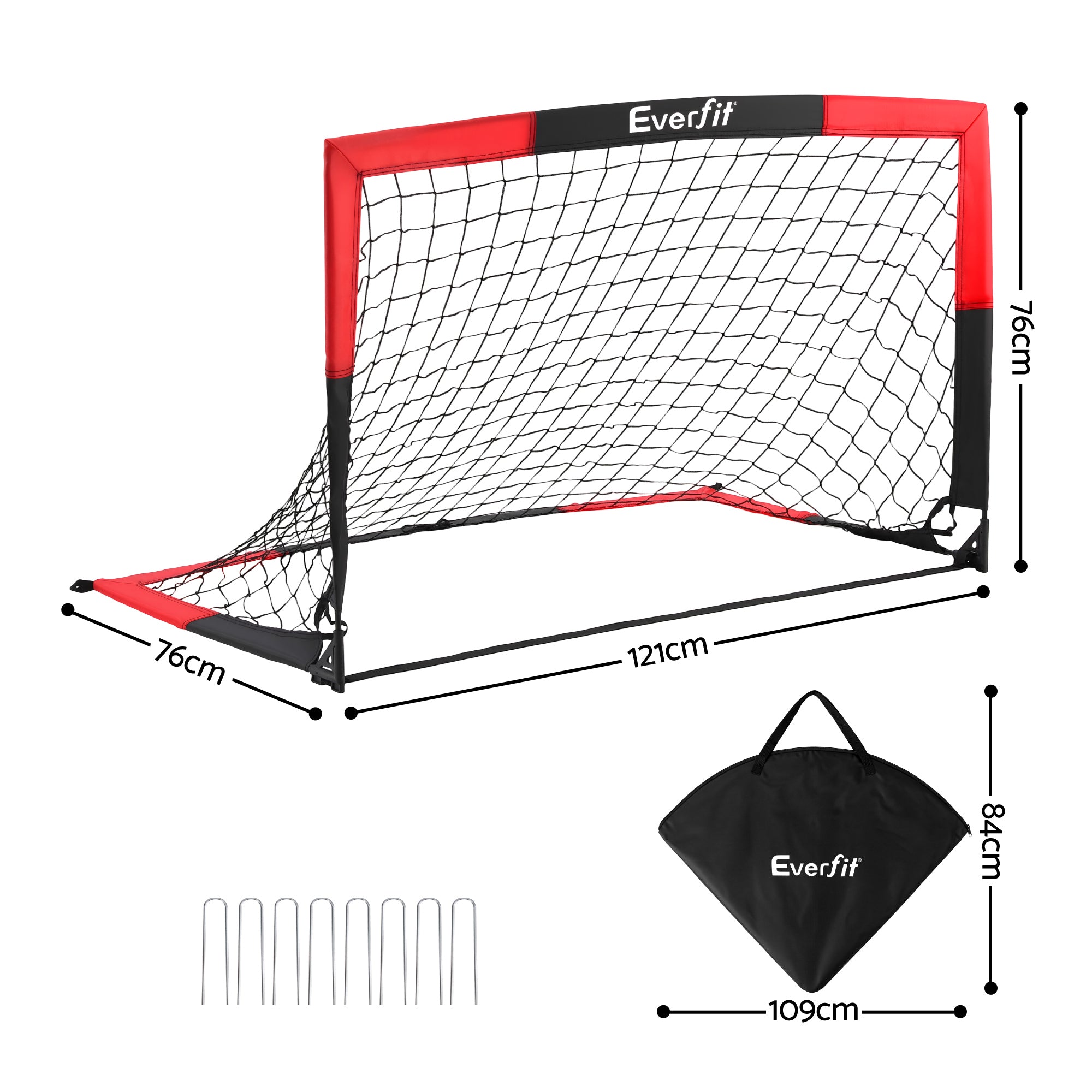Everfit Pop Up Soccer Goal Nets Heavy Duty Portable Kids Training Set 2 Pcs Red