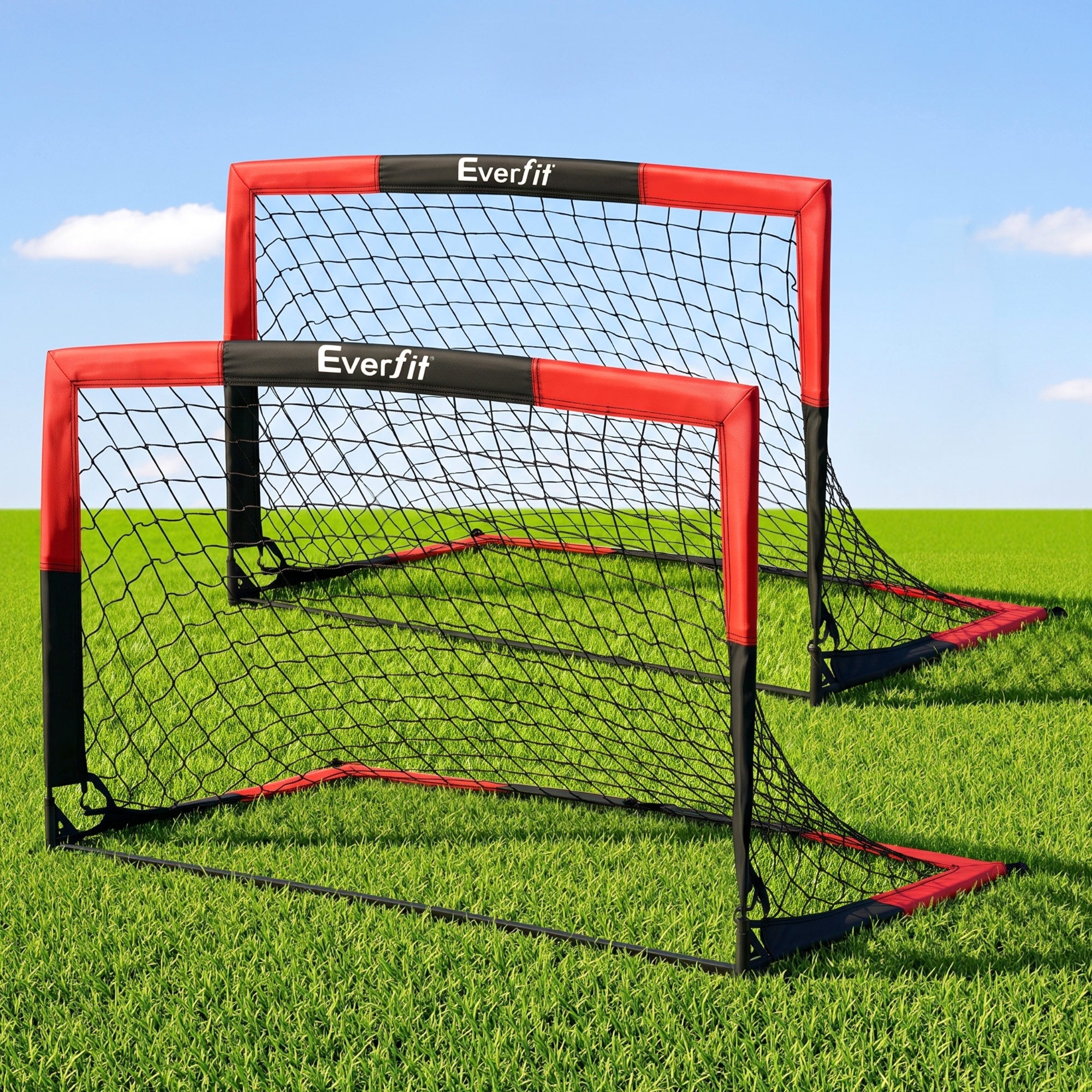Everfit Pop Up Soccer Goal Nets Heavy Duty Portable Kids Training Set 2 Pcs Red