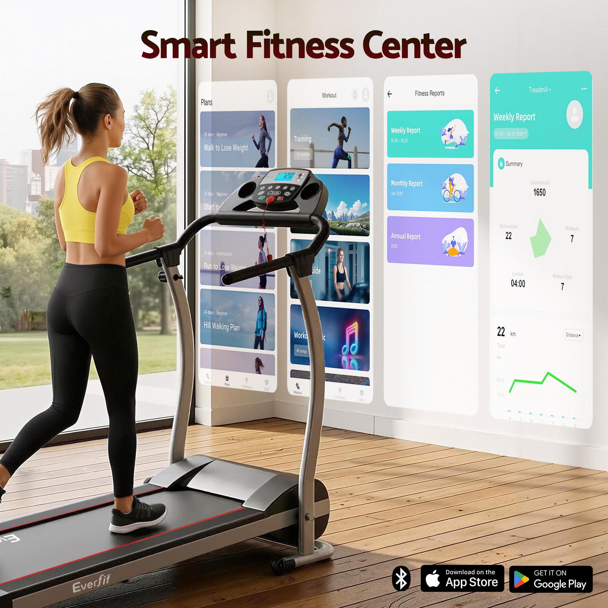 Everfit Treadmill Electric Home Gym Fitness Exercise Machine Foldable 340mm