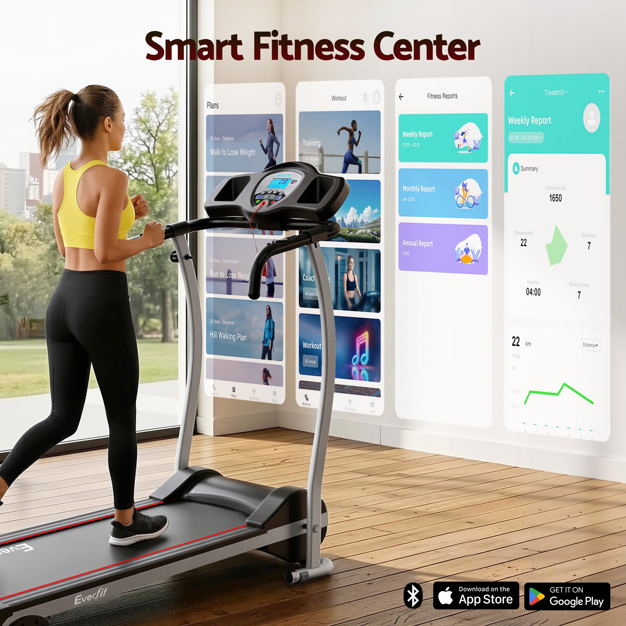 Everfit Treadmill Electric Home Gym Fitness Exercise Machine Foldable 360mm