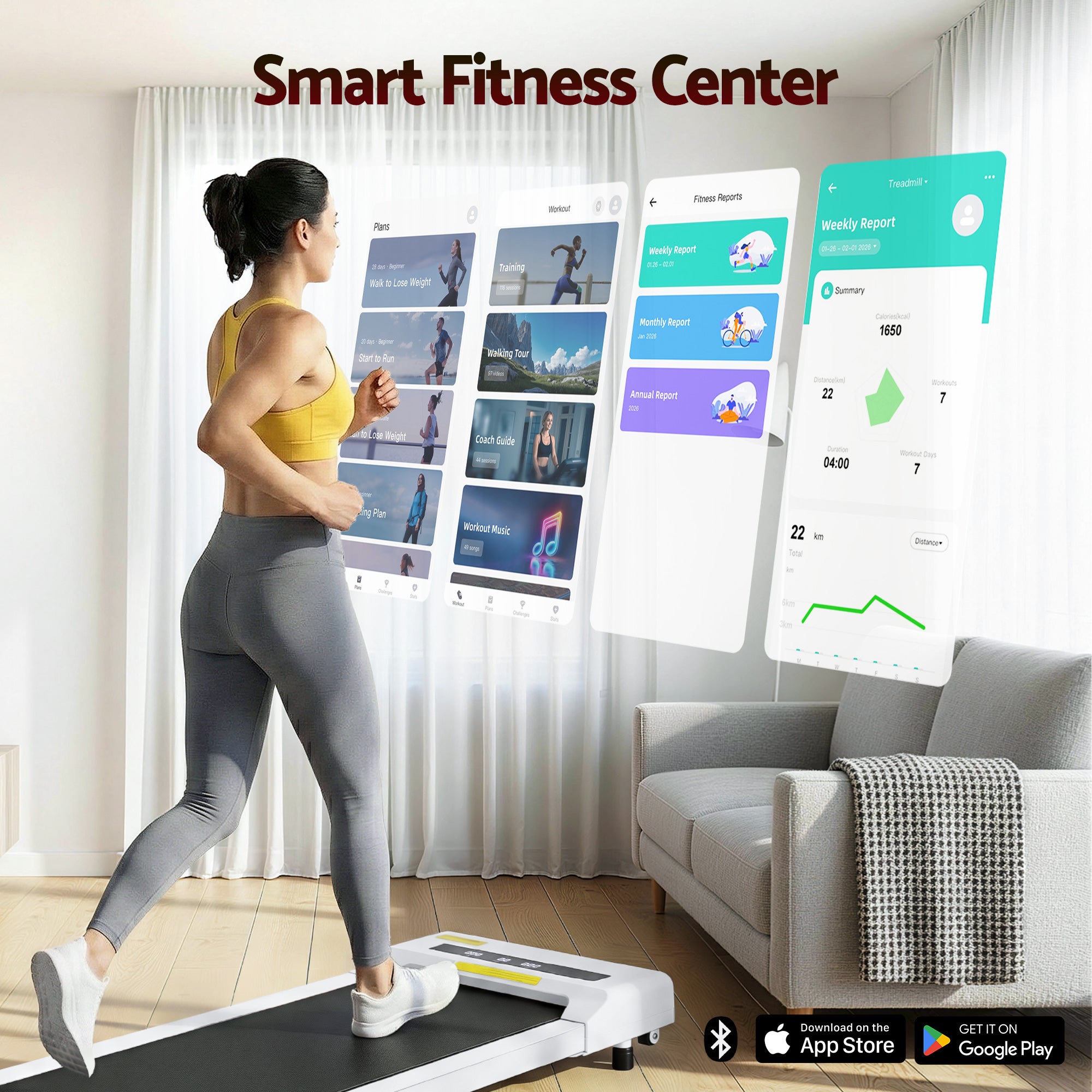 Everfit Treadmill Electric Walking Pad Under Desk Home Gym Fitness 360mm White