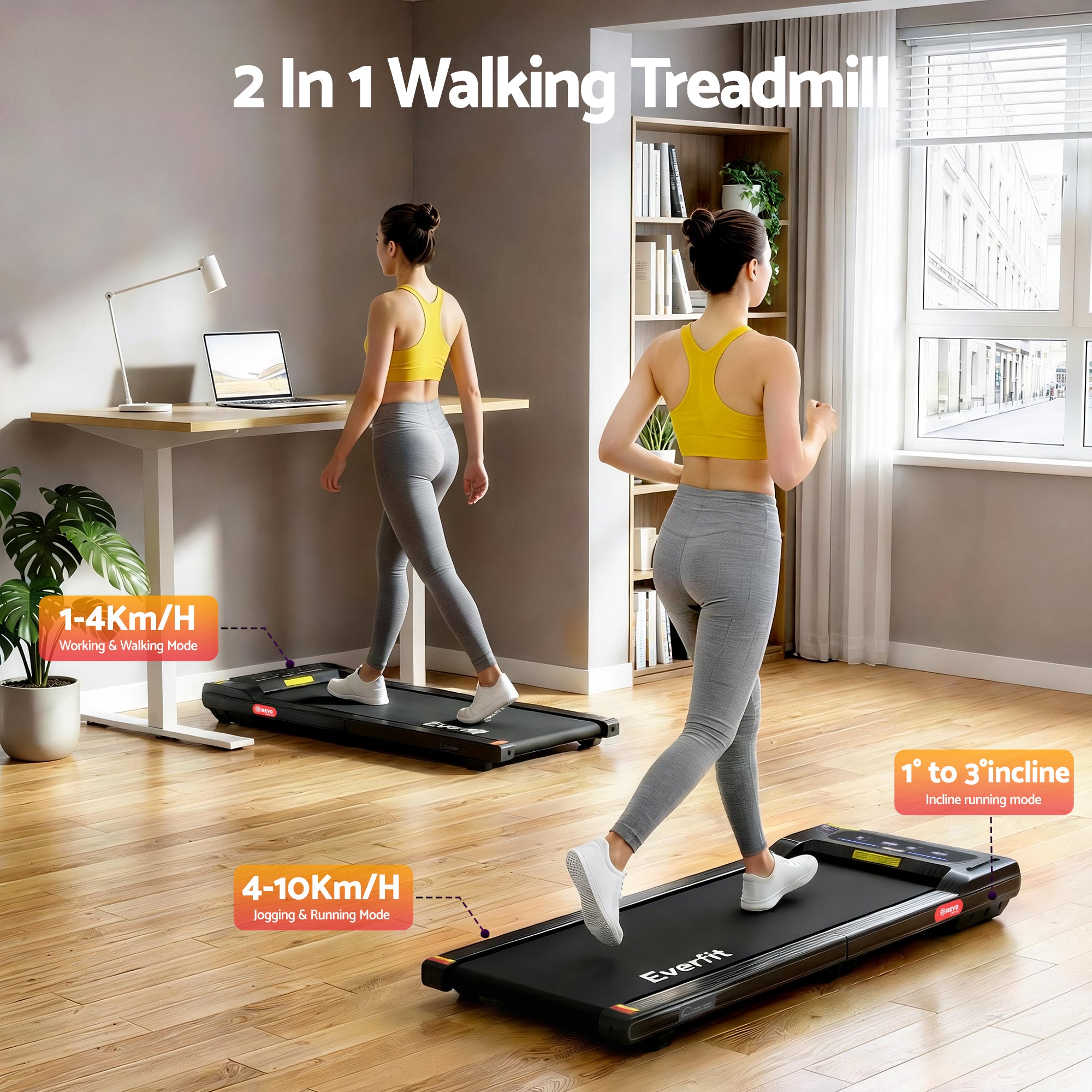 Everfit Walking Pad Treadmill 2 in 1 Foldable Under Desk for Home Gym With 38cm Belt With APP