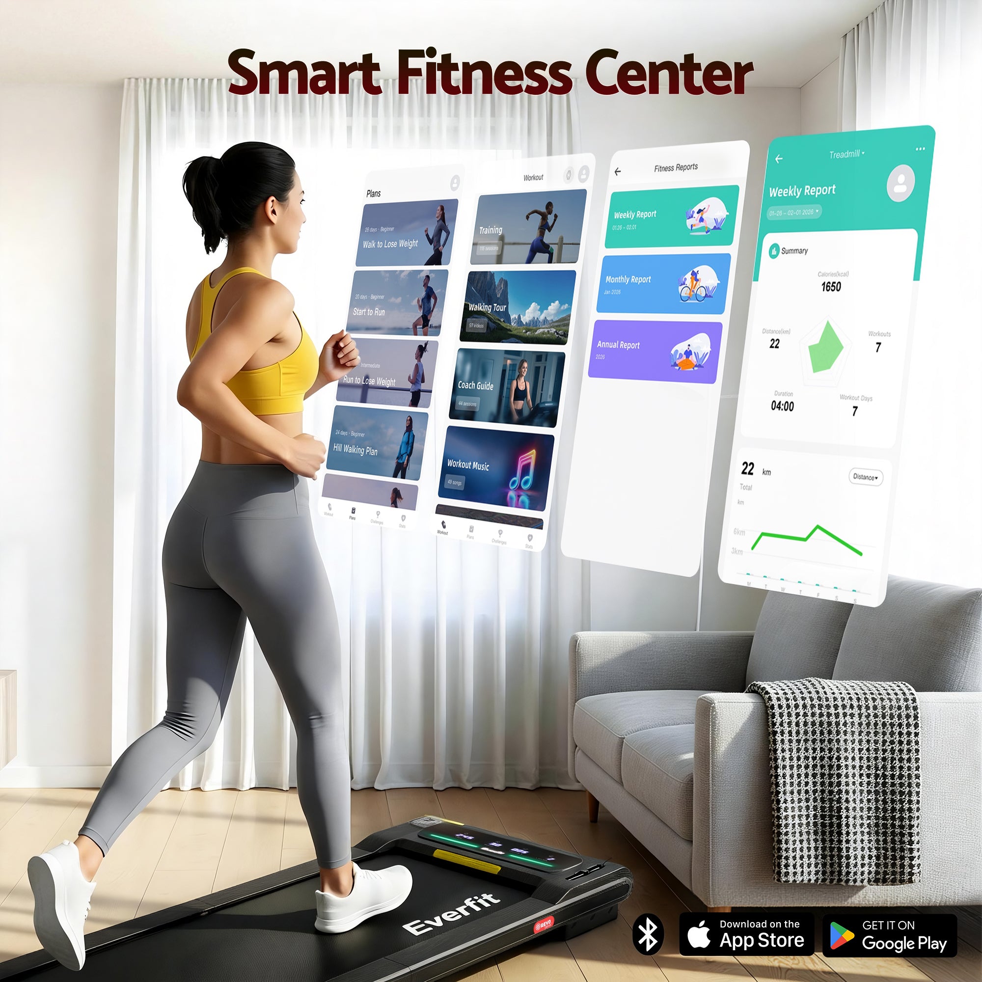 Everfit Walking Pad Treadmill 2 in 1 Foldable Under Desk for Home Gym With 38cm Belt With APP