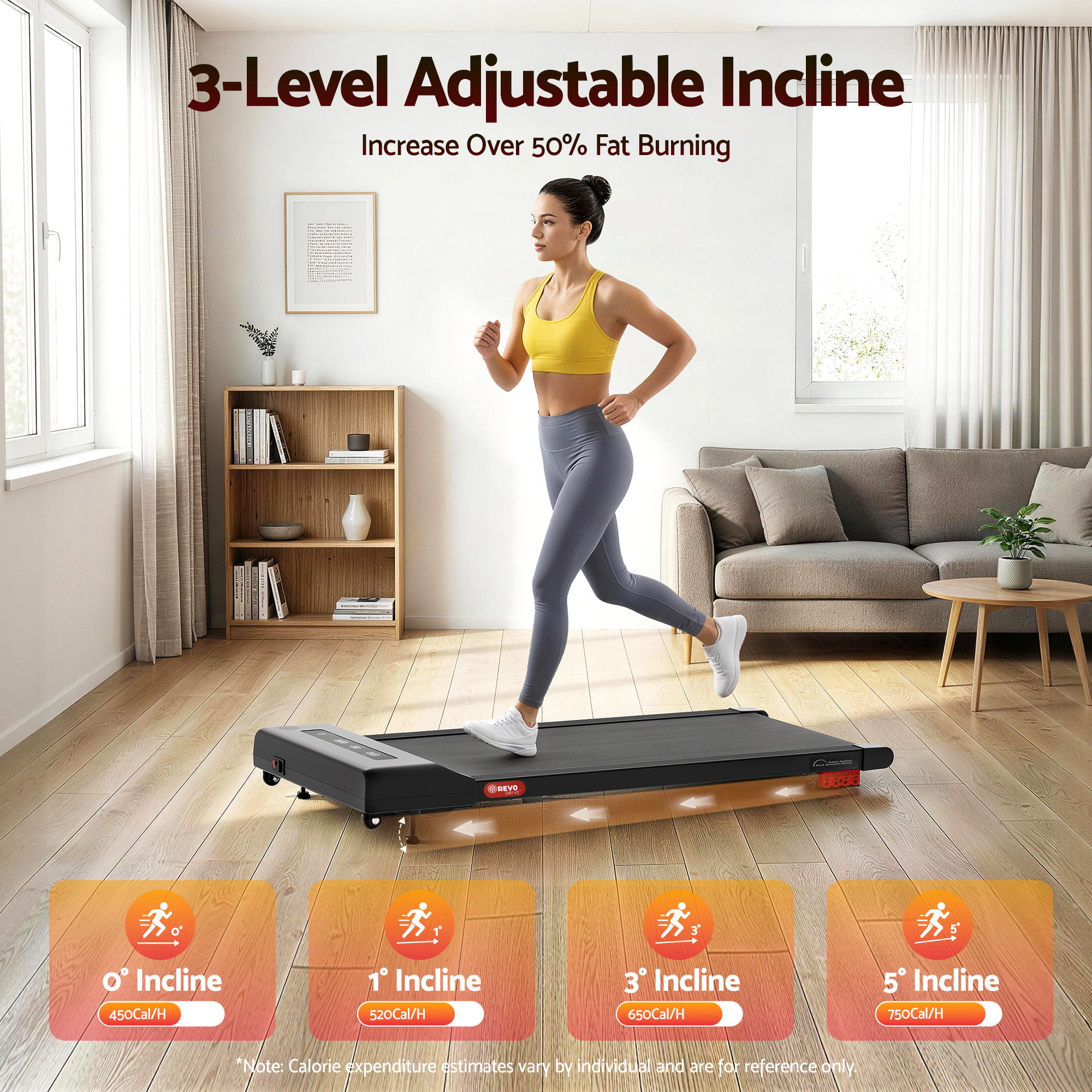 Everfit Treadmill Electric Walking Pad Incline Under Desk Home Gym 380mm Black