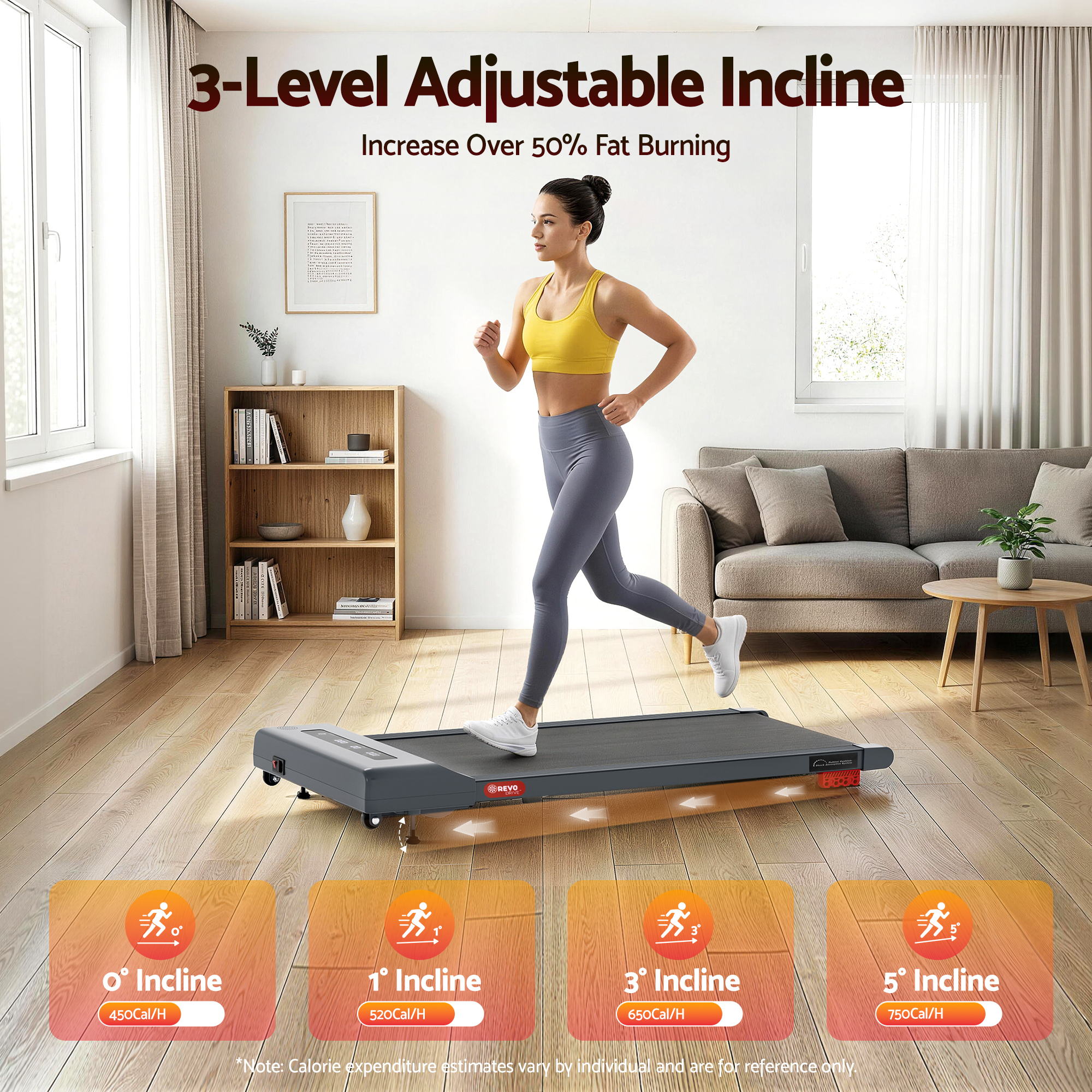 Everfit Treadmill Electric Walking Pad Incline Under Desk Home Gym 380mm Grey