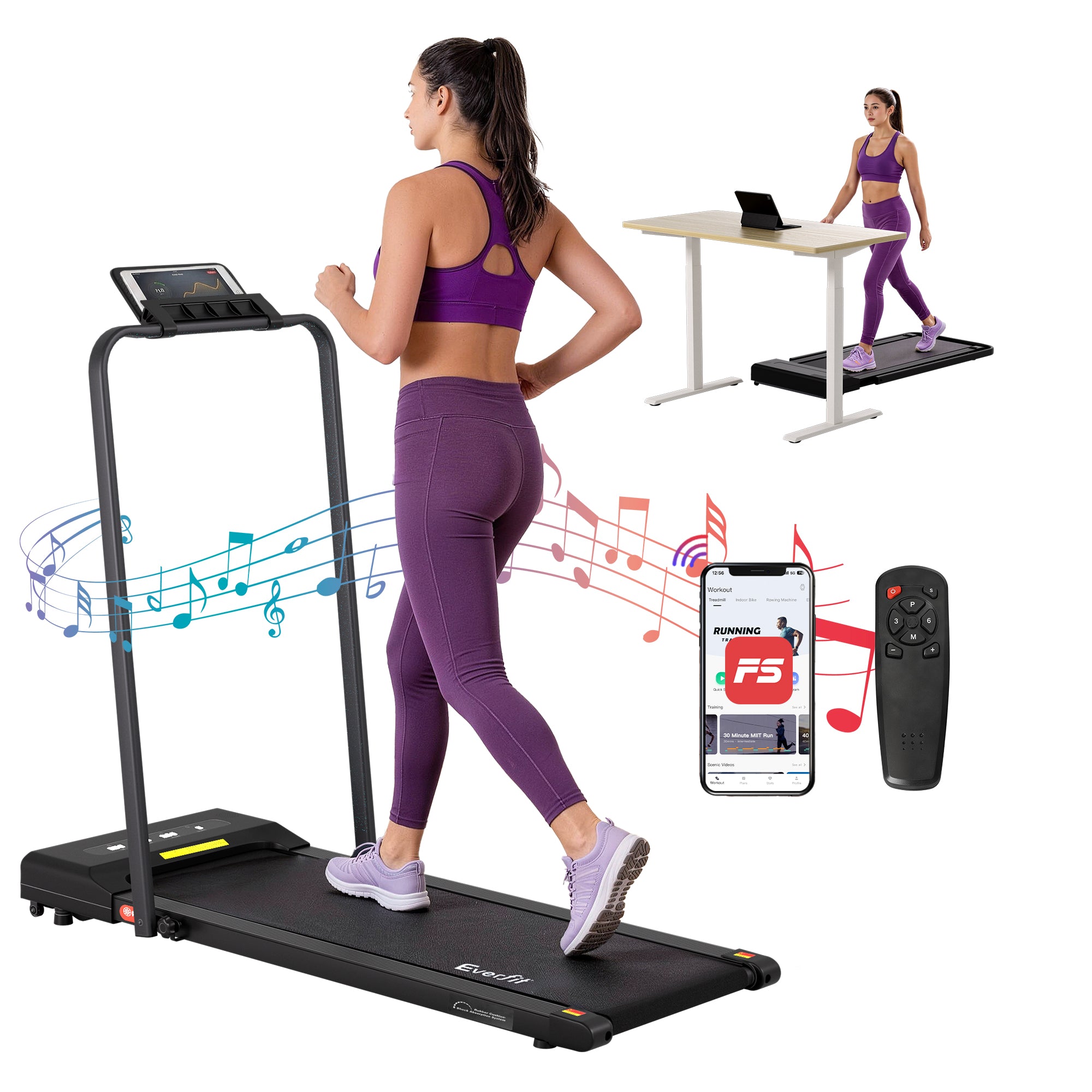 Everfit Treadmill Electric Walking Pad Under Desk Home Gym Fitness 380mm Black - Everfit
