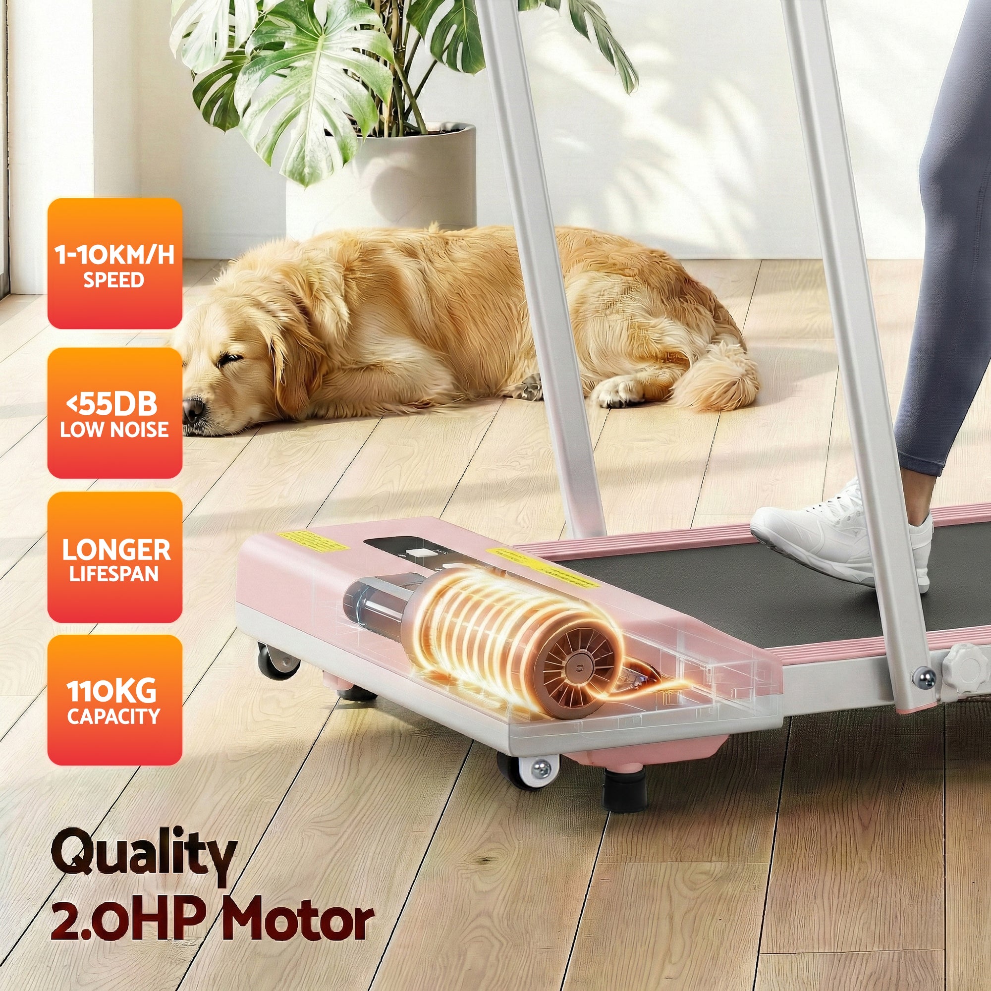 Everfit Treadmill Electric Walking Pad Under Desk Home Gym Fitness 380mm Pink
