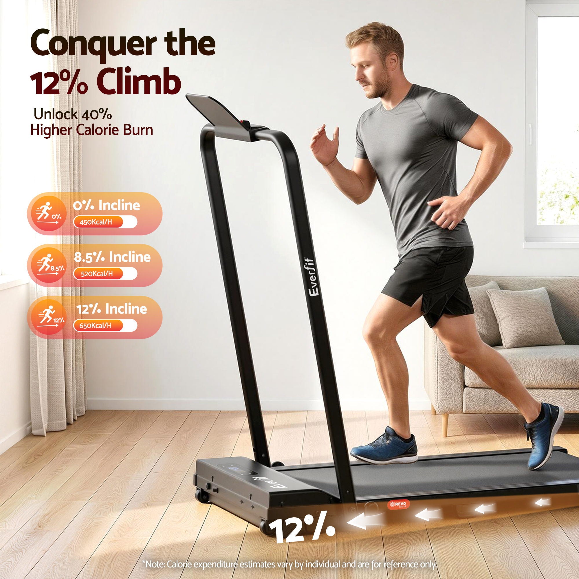 Everfit 3 in 1 Walking Pad Treadmill 12% Incline Under Desk Foldable for Home With 38cm Belt APP Control