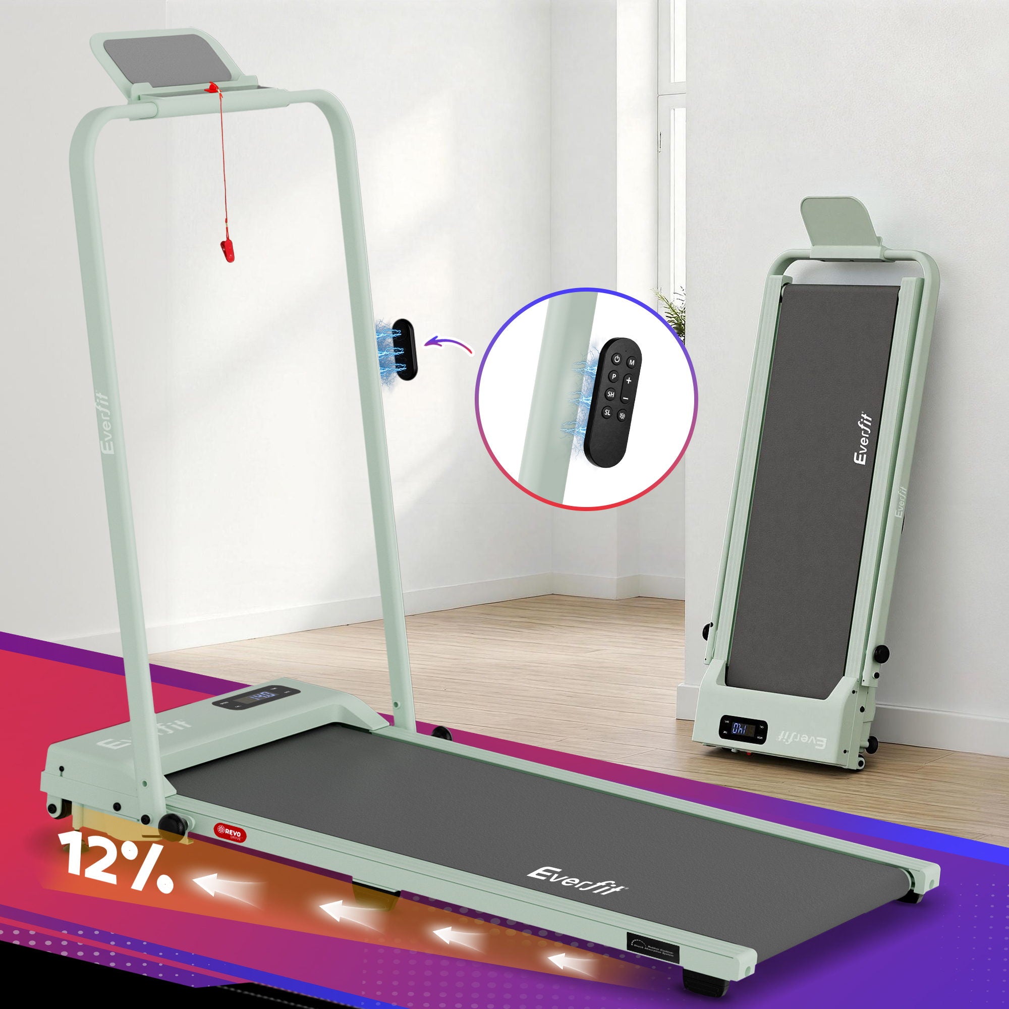 Everfit 3 in 1 Walking Pad Treadmill 12% Incline Under Desk Foldable for Home With 38cm Belt