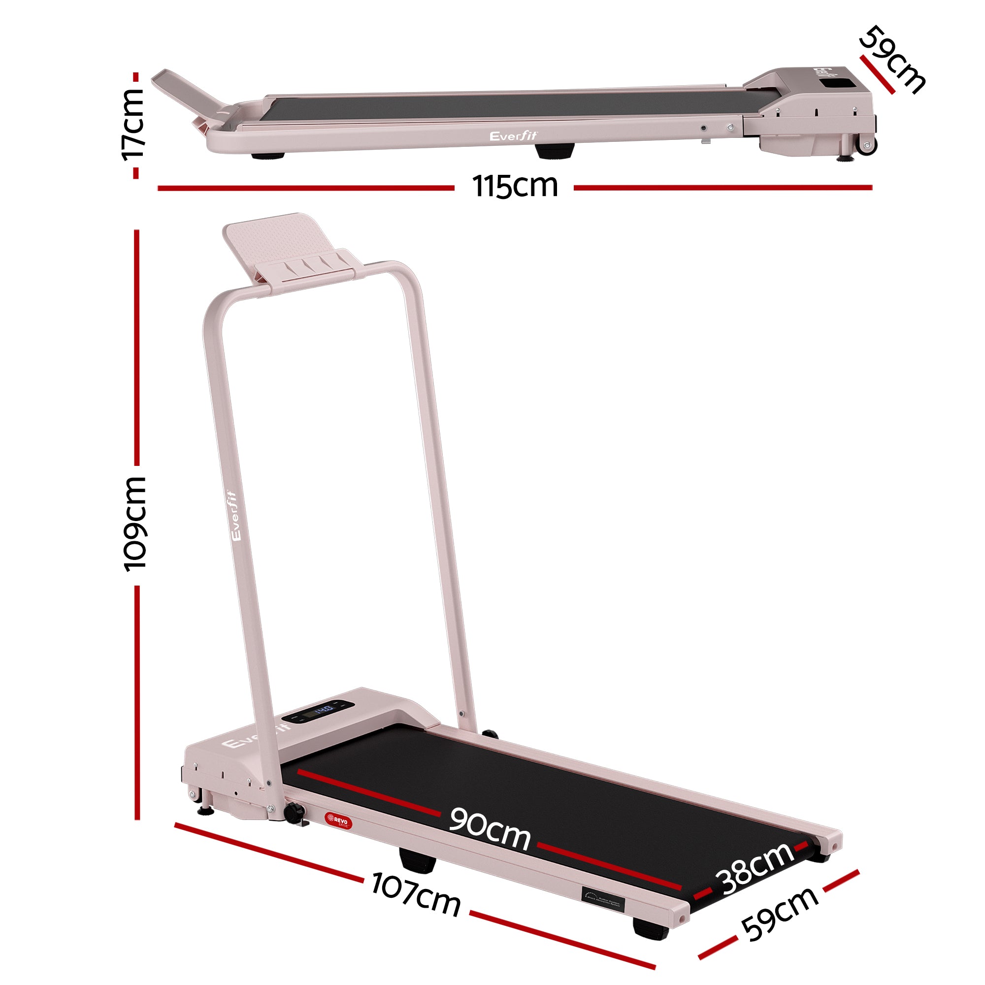 Everfit 3 in 1 Walking Pad Treadmill 12% Incline Foldable Under Desk Treadmills for Home Gym With 38cm Wide Belt Pink