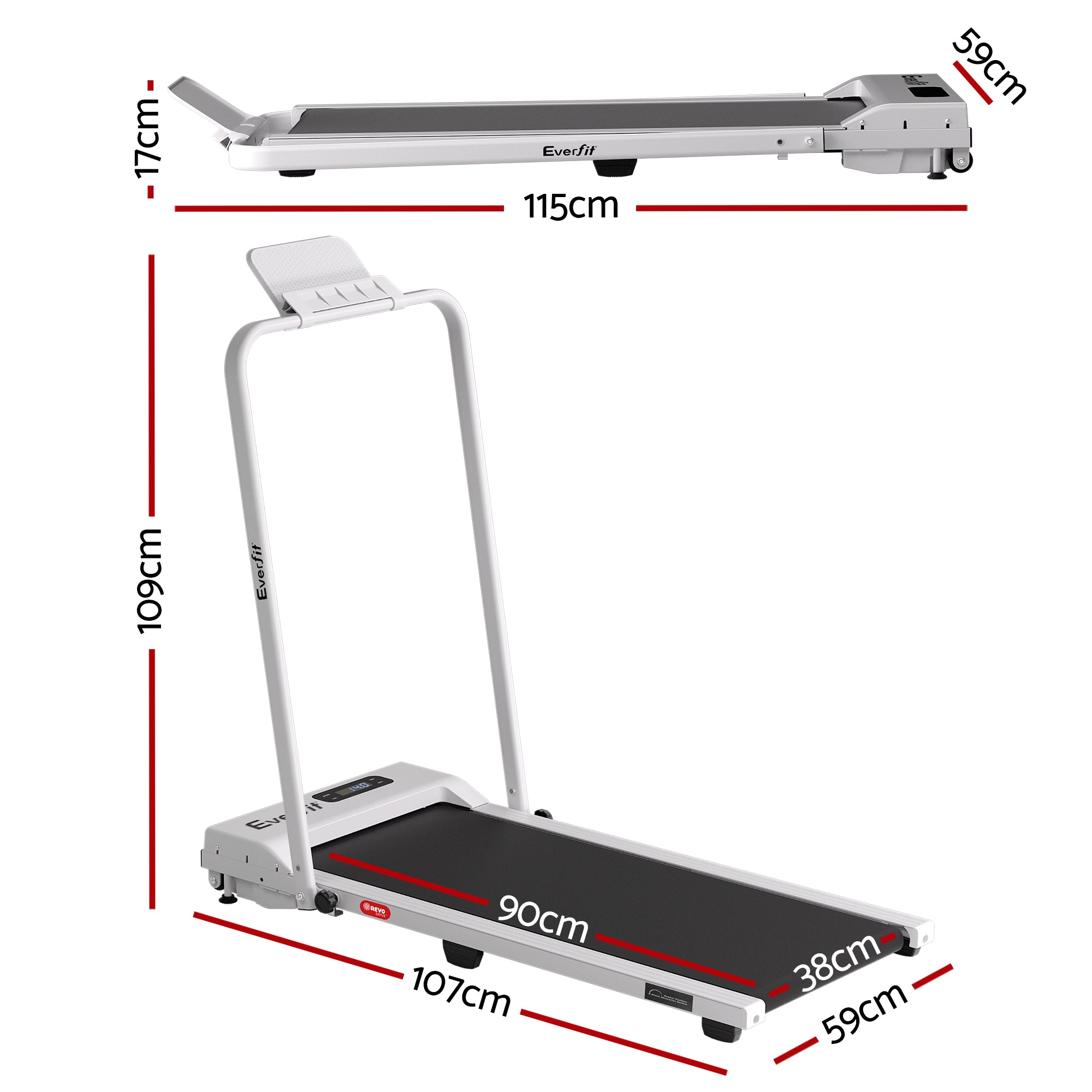 Everfit 3 in 1 Walking Pad Treadmill 12% Incline Foldable Under Desk Treadmills for Home Gym With 38cm Wide Belt White