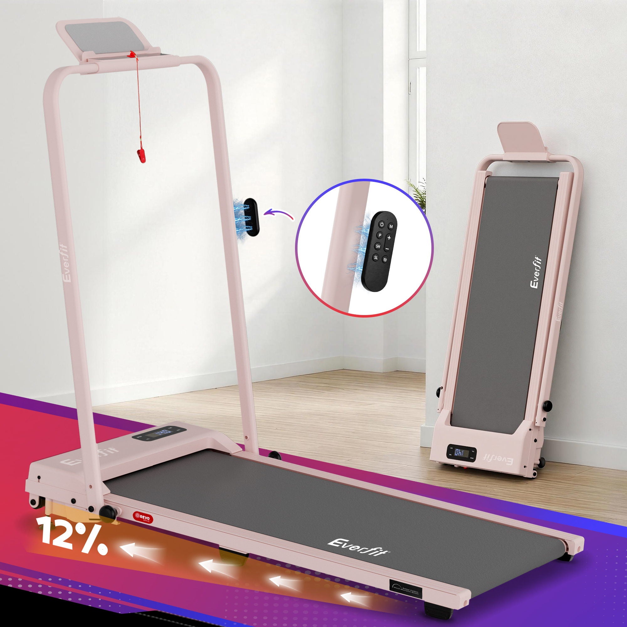 Everfit 3 in 1 Walking Pad Treadmill 12% Incline Under Desk Treadmills for Home Gym With 38cm Wide Belt APP Control - Everfit