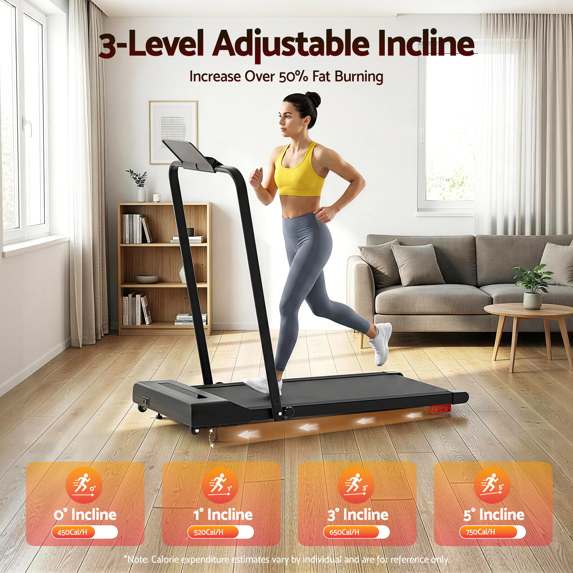 Everfit Treadmill Electric Walking Pad Incline Under Desk 380mm Black