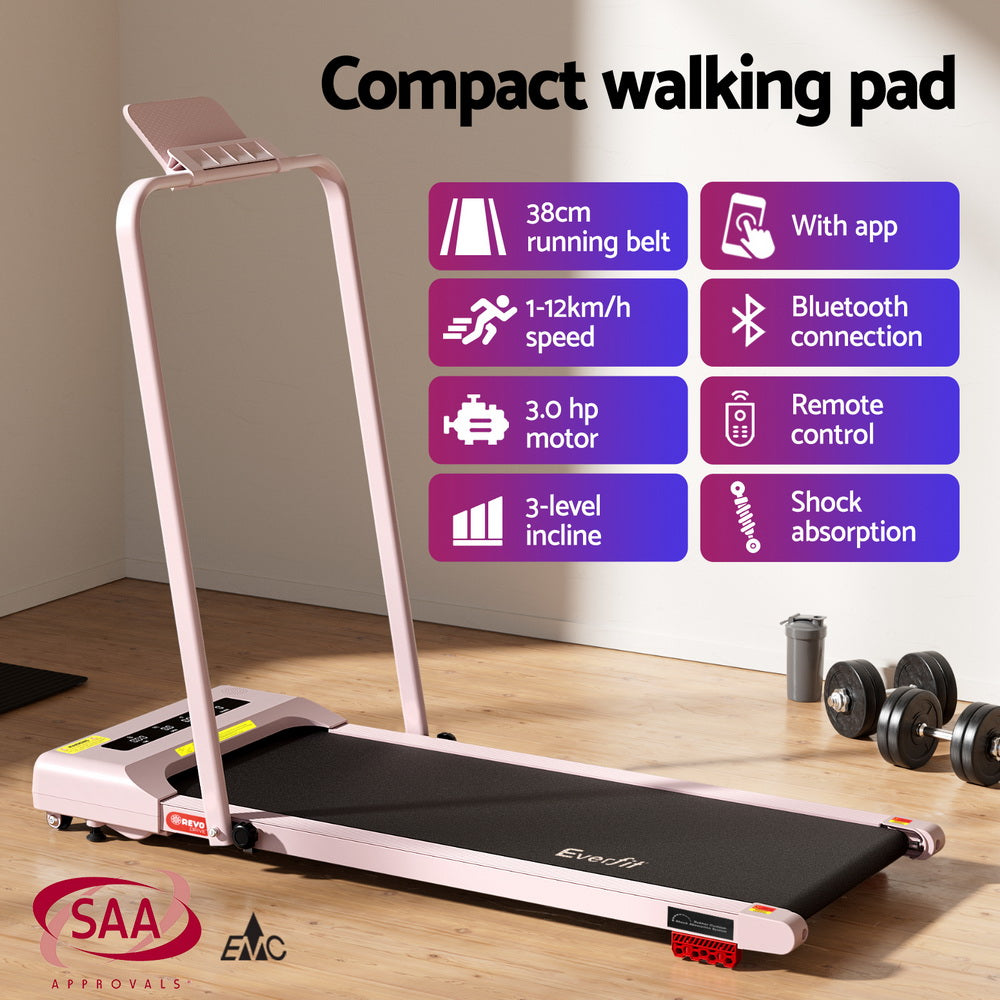 Everfit Treadmill Electric Walking Pad Incline Under Desk 380mm Pink