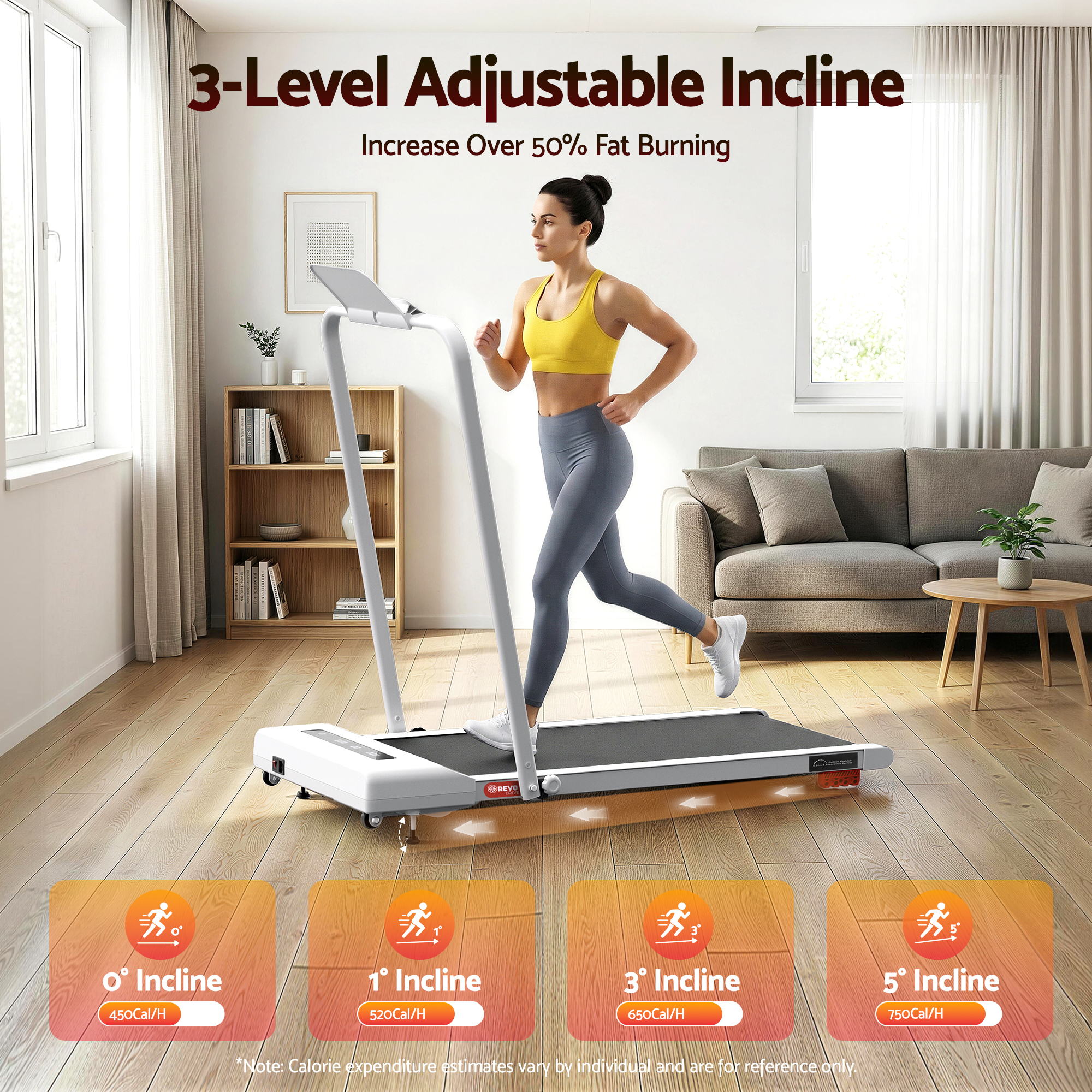 Everfit Treadmill Electric Walking Pad Incline Under Desk 380mm White