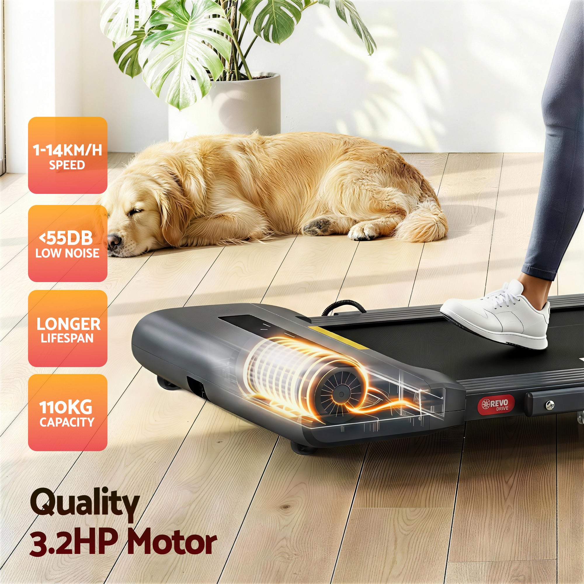 EVERFIT Walking Pad Treadmill 2 IN 1 Foldable 400mm Belt Black