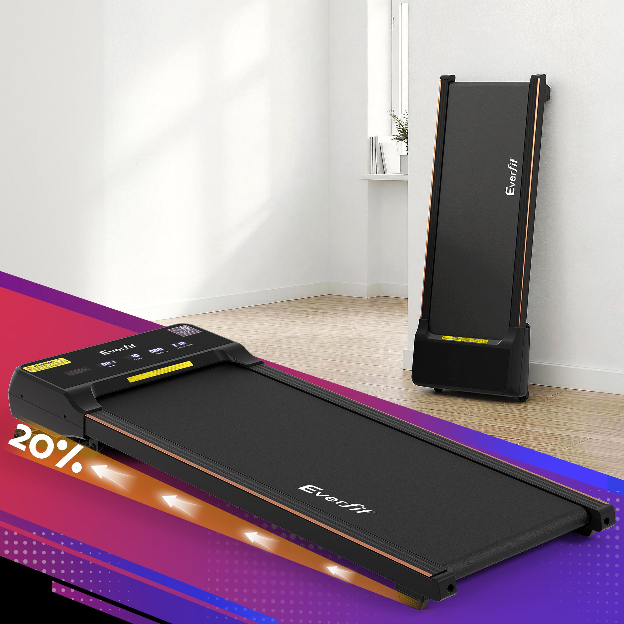 Everfit 3 in 1 Walking Pad Treadmill 20% Auto Incline Under Desk Treadmills for Home Gym With 40cm Wide Belt - Everfit