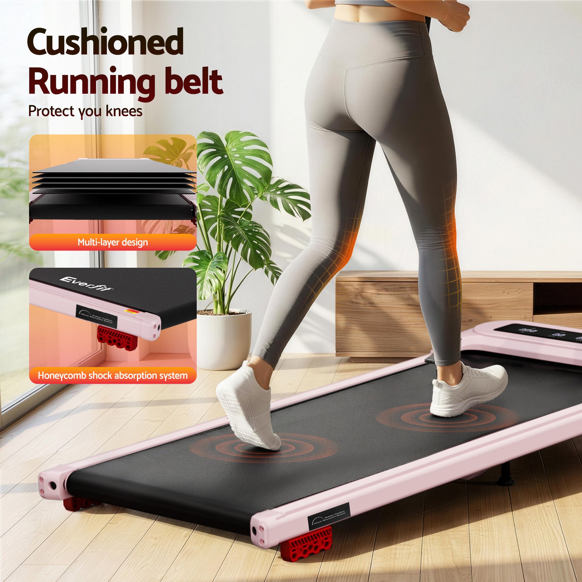 Everfit Treadmill Electric Walking Pad with Incline Under Desk Home Gym Pink