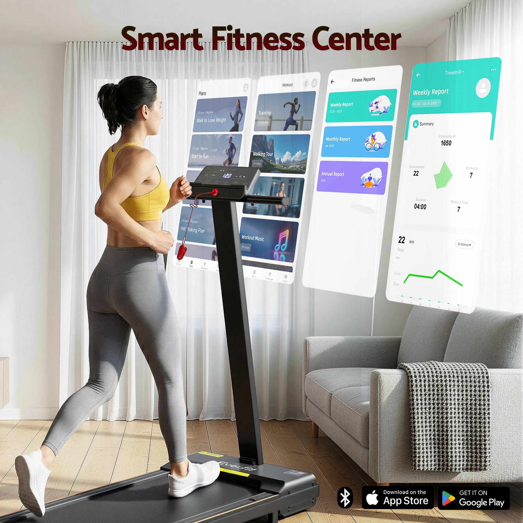 Everfit Walking Pad Treadmill 2 in 1 Foldable for Home Gym 40cm Wide Belt 12 Programs with App