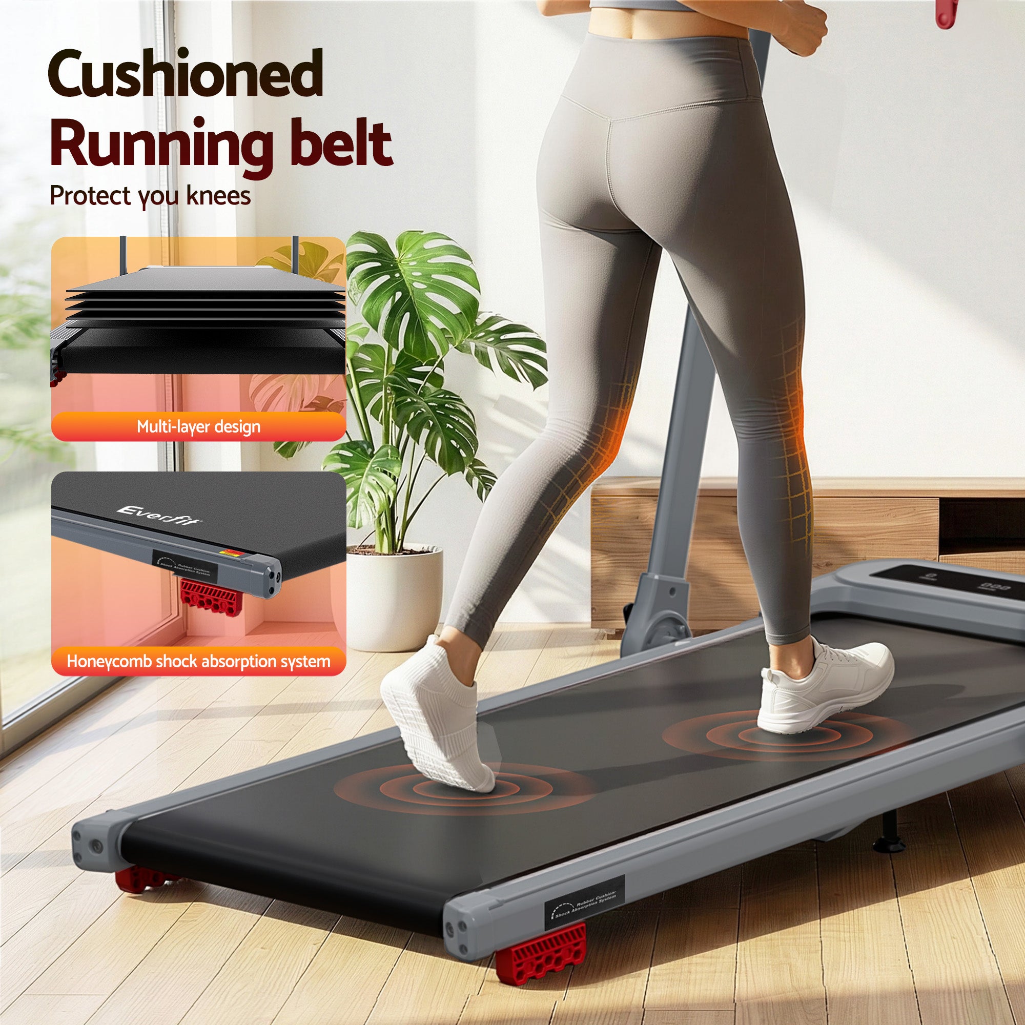 Everfit Treadmill Electric Walking Pad with Incline Foldable for Home Gym Grey