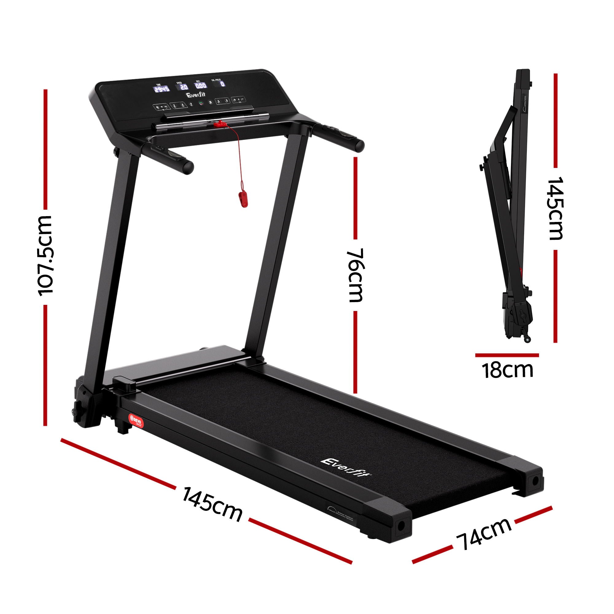 Everfit Treadmill Electric Home Gym Fitness Exercise Knob Foldable 420mm Black