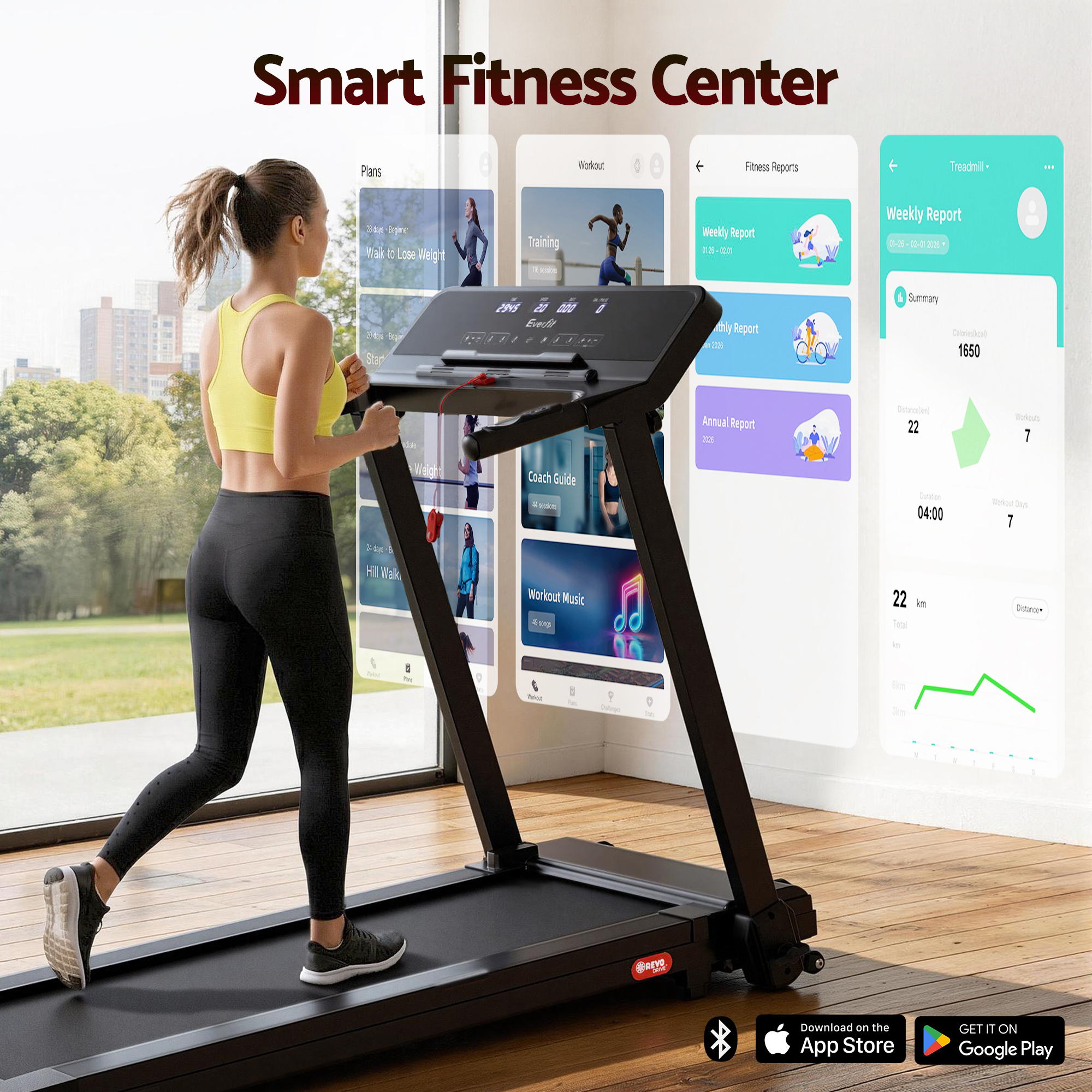 Everfit Treadmill Electric Home Gym Fitness Exercise Knob Foldable 420mm Black
