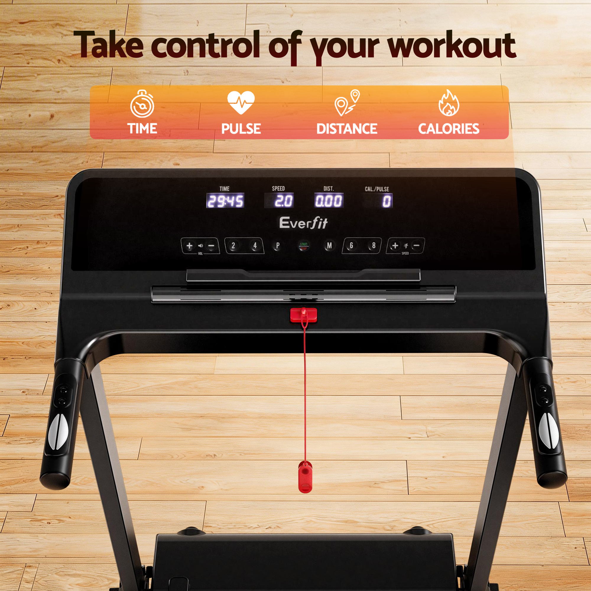 Everfit Treadmill Electric Home Gym Fitness Exercise Knob Foldable 420mm Black