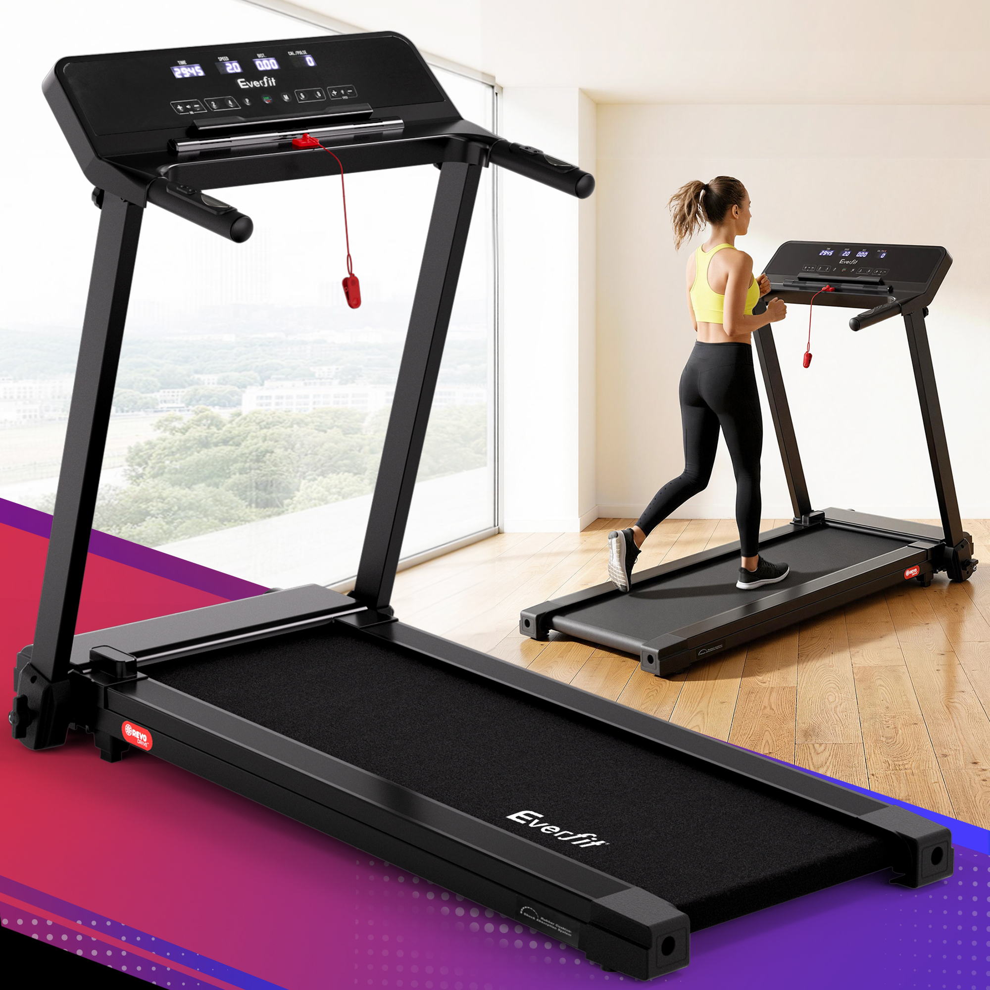 Everfit Treadmill Electric Home Gym Fitness Exercise Knob Foldable 420mm Black - Everfit