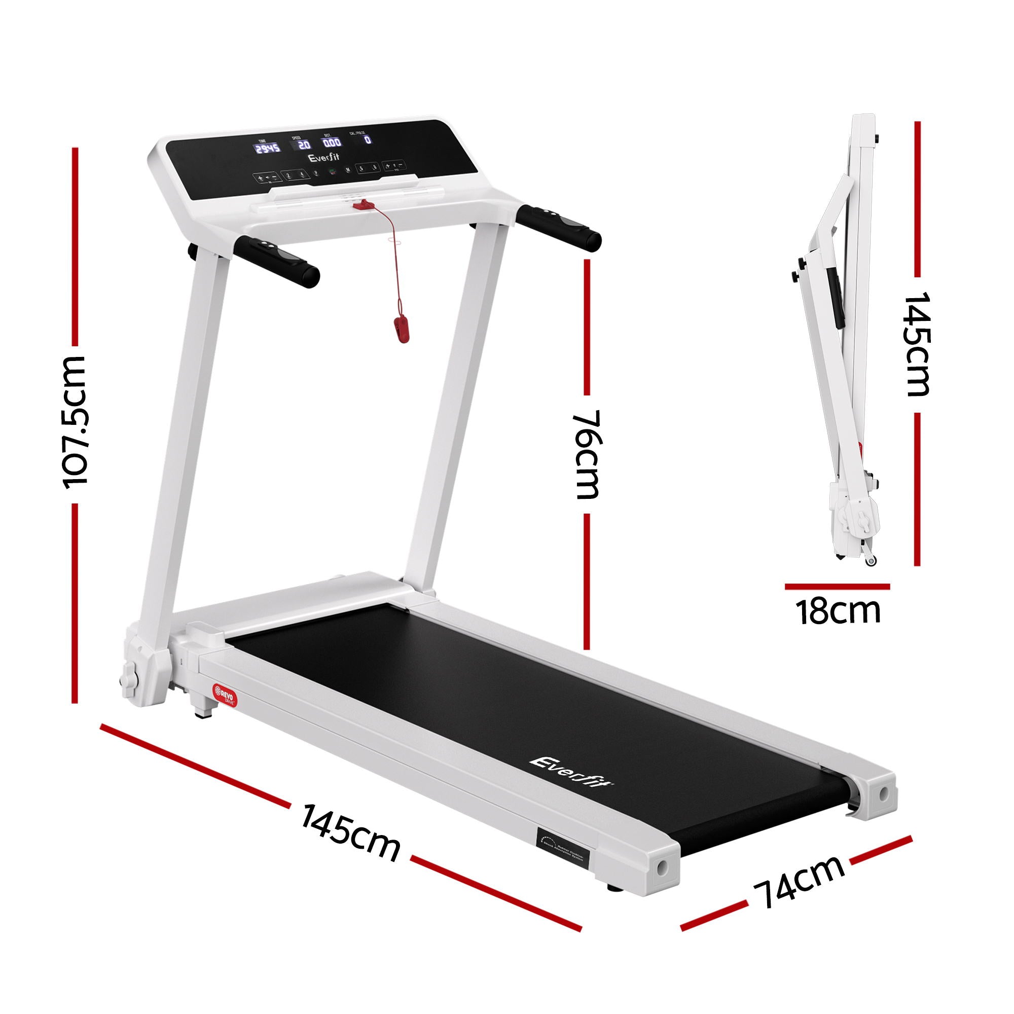 Everfit Treadmill Electric Home Gym Fitness Exercise Knob Foldable 420mm White