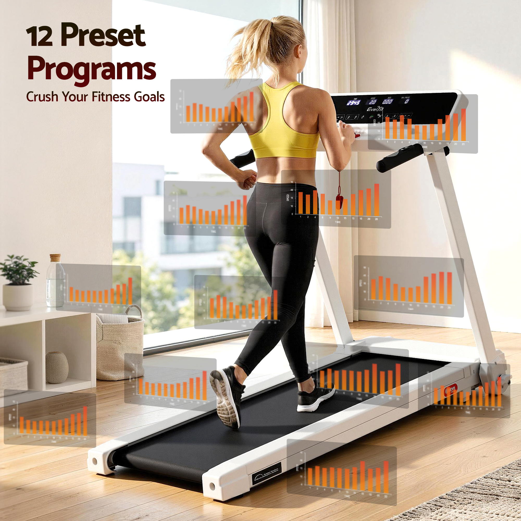Everfit Treadmill Electric Home Gym Fitness Exercise Knob Foldable 420mm White