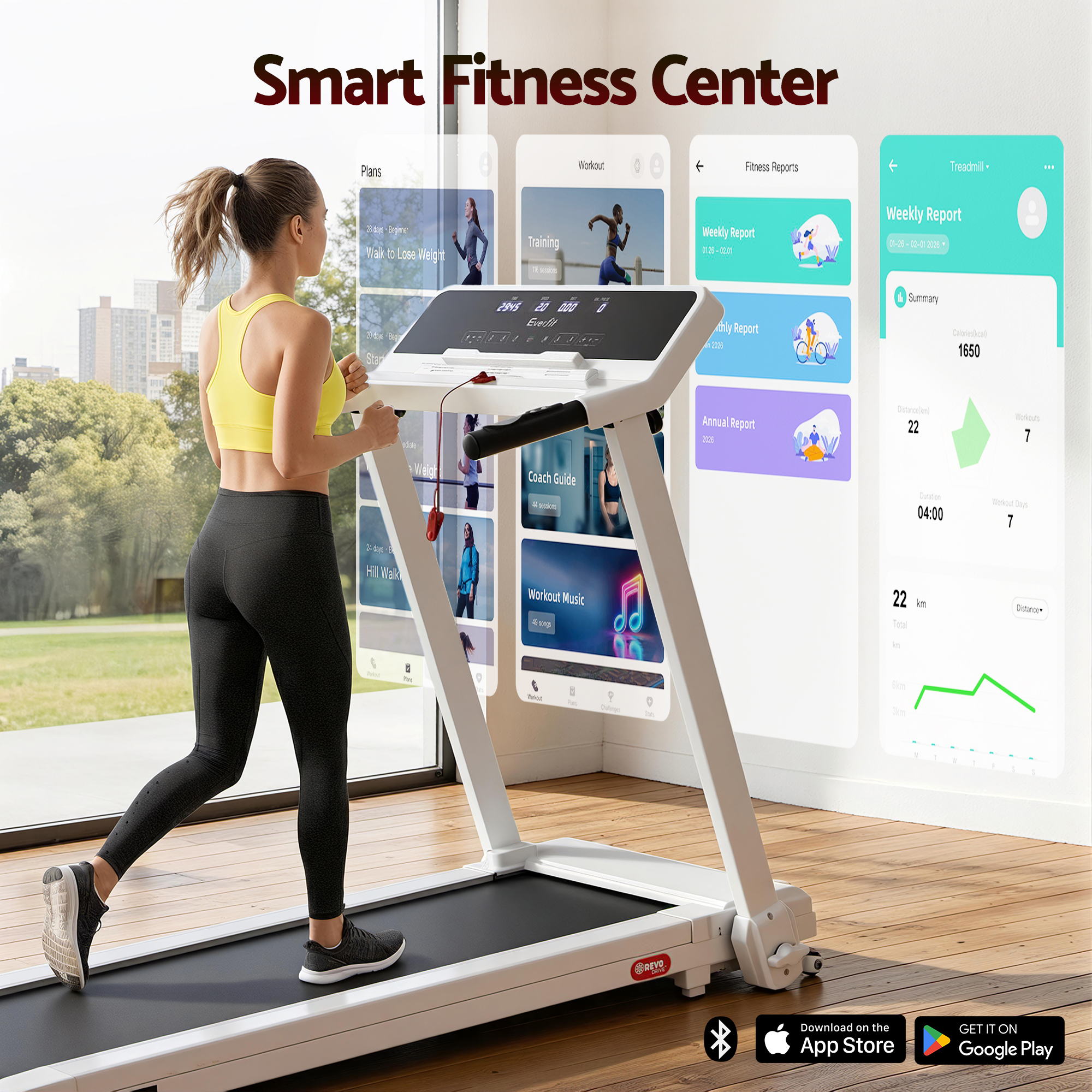 Everfit Treadmill Electric Home Gym Fitness Exercise Knob Foldable 420mm White