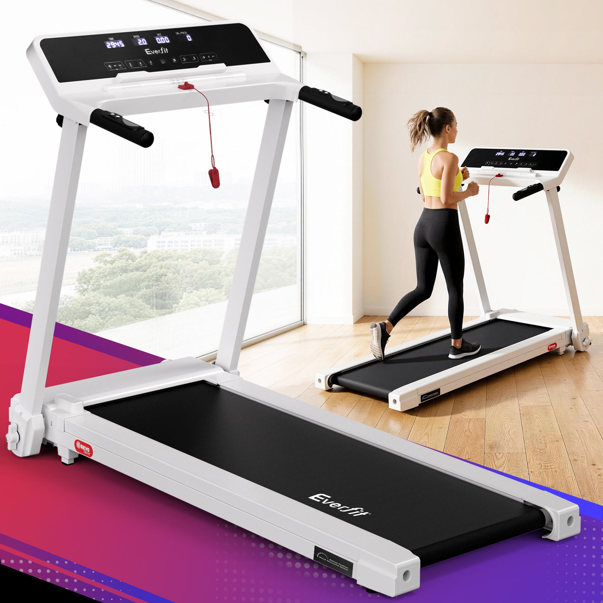 Everfit Treadmill Electric Home Gym Fitness Exercise Knob Foldable 420mm White - Everfit
