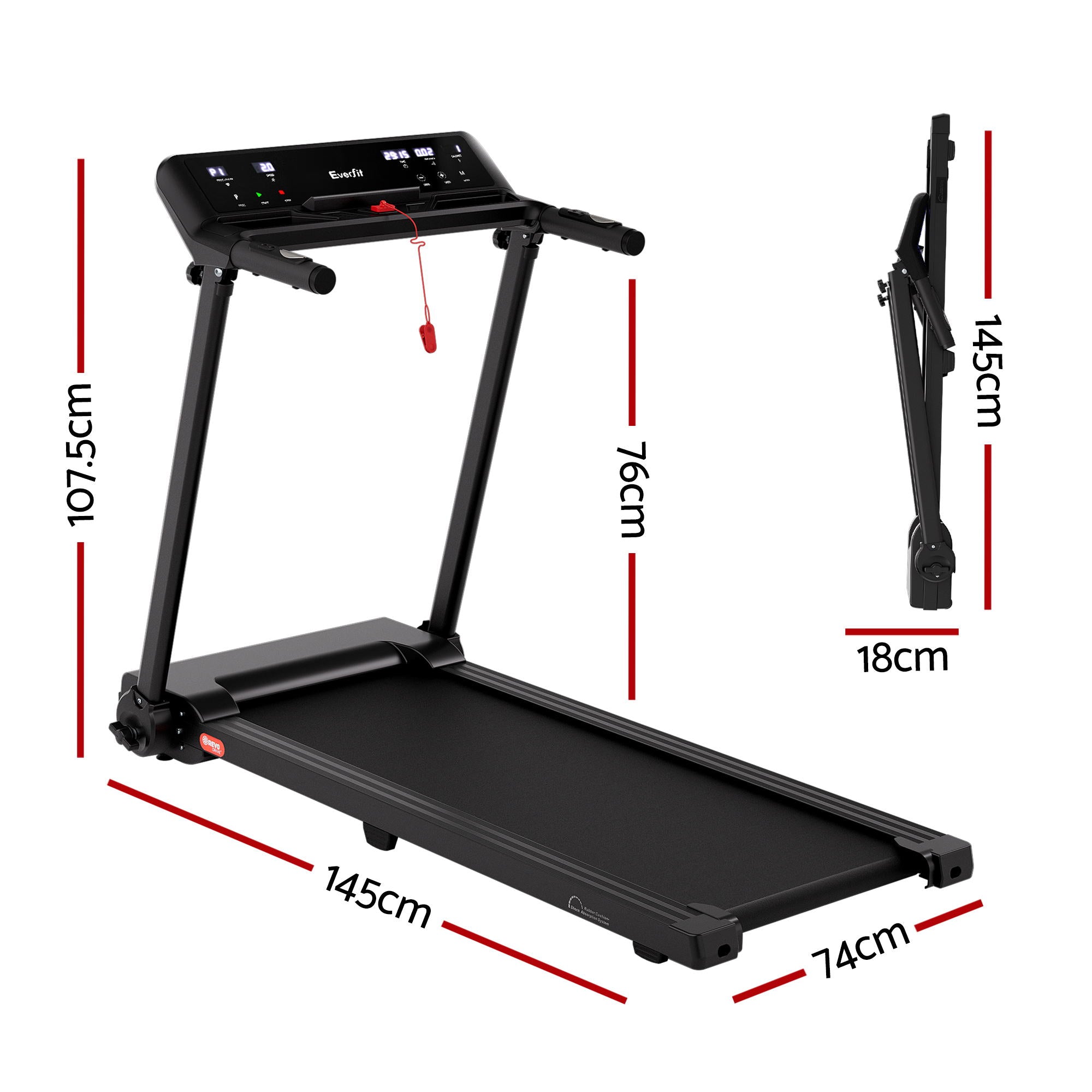 Everfit Treadmill Electric Home Gym Fitness Exercise Knob Foldable 450mm Black