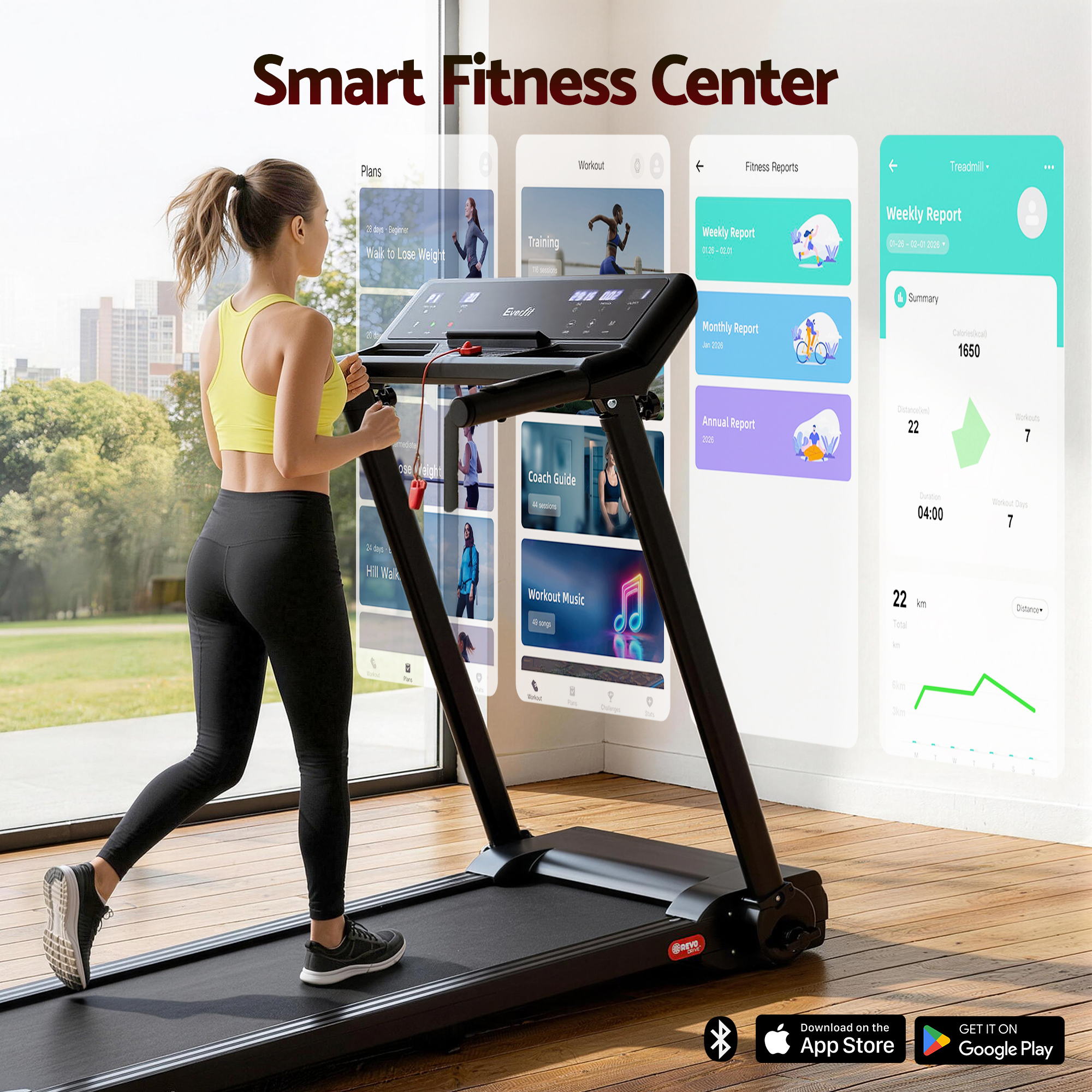 Everfit Treadmill Electric Home Gym Fitness Exercise Knob Foldable 450mm Black