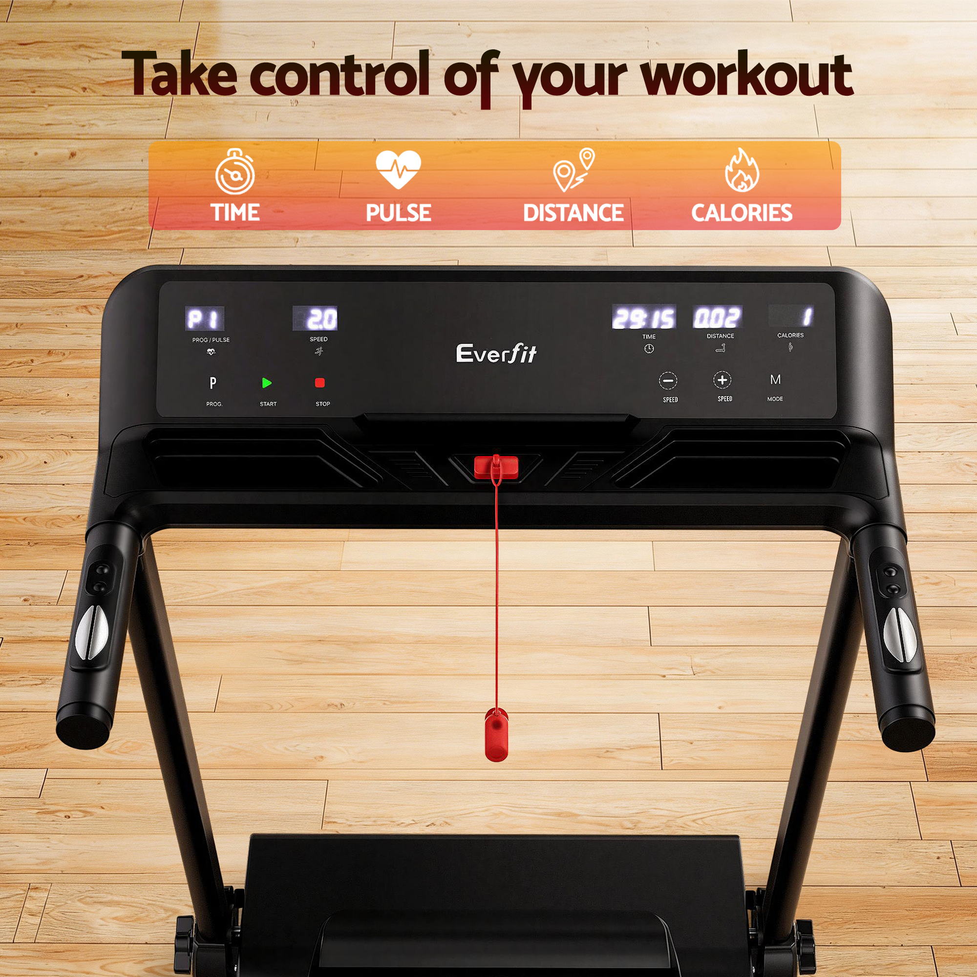 Everfit Treadmill Electric Home Gym Fitness Exercise Knob Foldable 450mm Black
