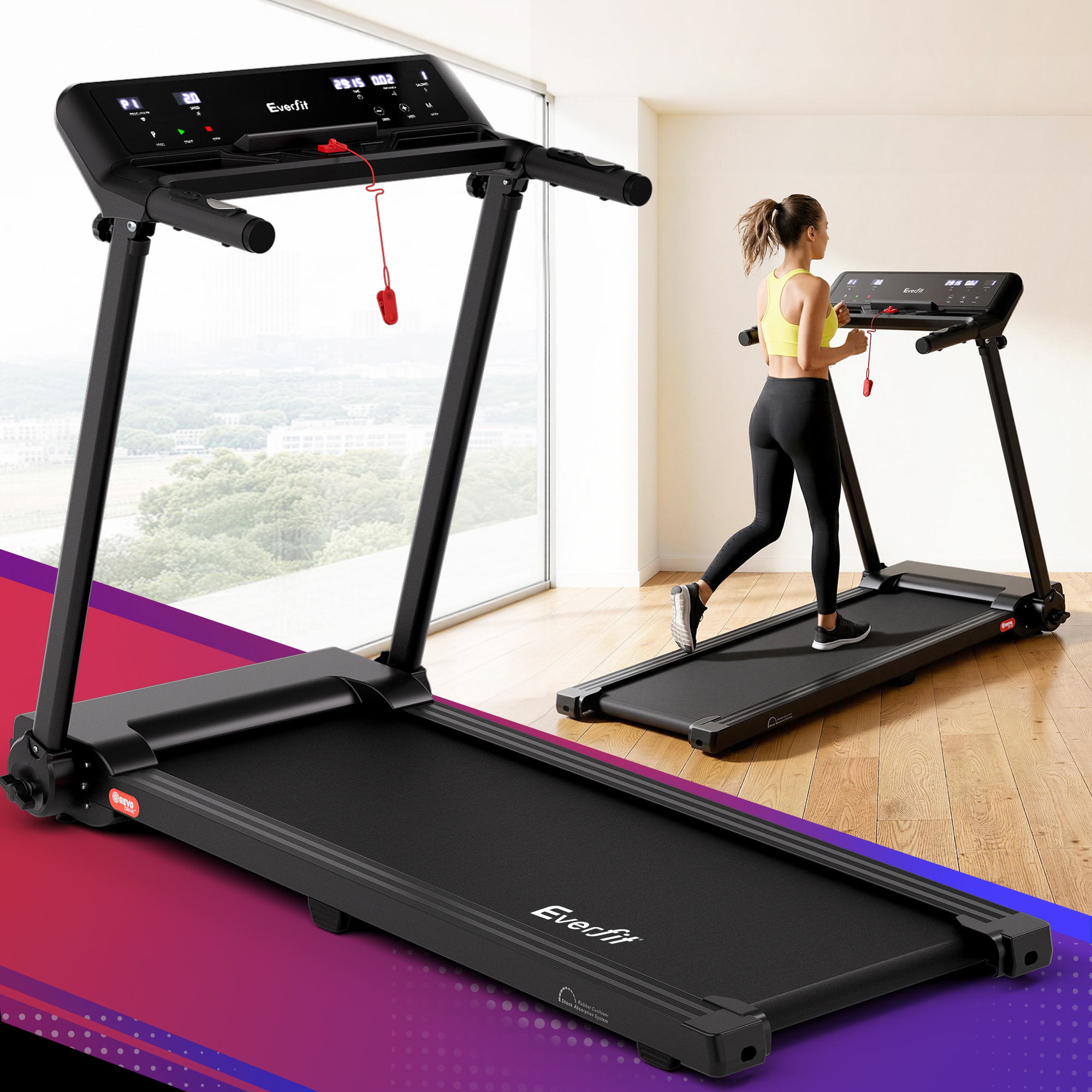 Everfit Treadmill Electric Home Gym Fitness Exercise Knob Foldable 450mm Black - Everfit
