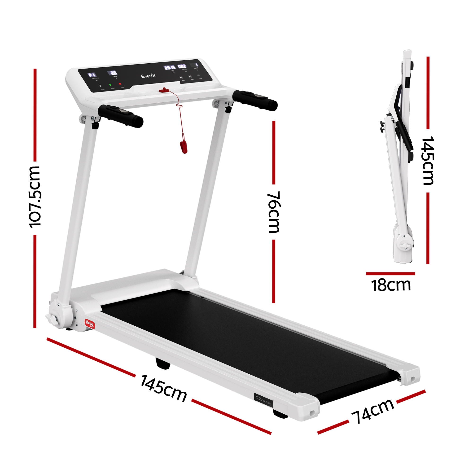 Everfit Treadmill Electric Home Gym Fitness Exercise Knob Foldable 450mm White