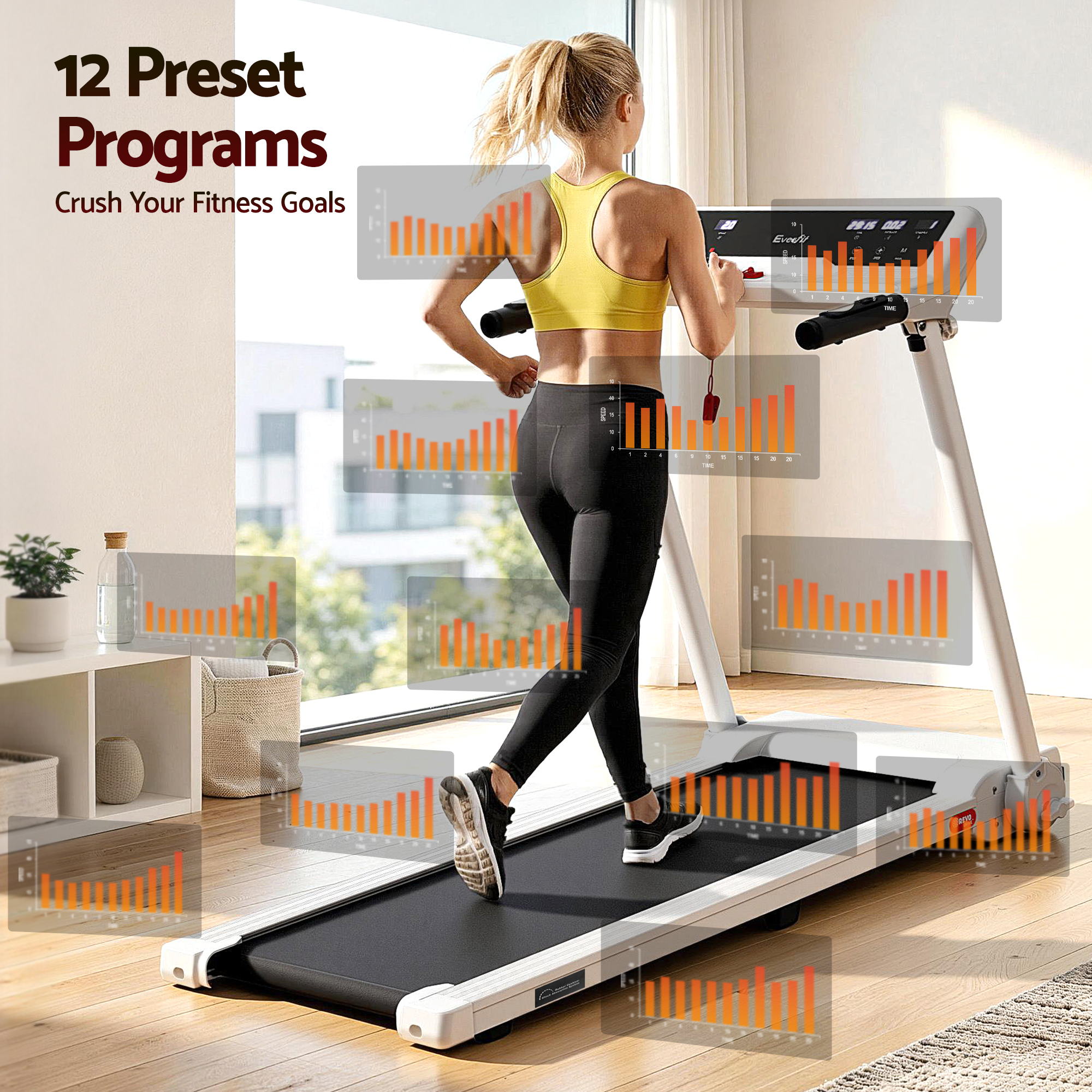 Everfit Treadmill Electric Home Gym Fitness Exercise Knob Foldable 450mm White