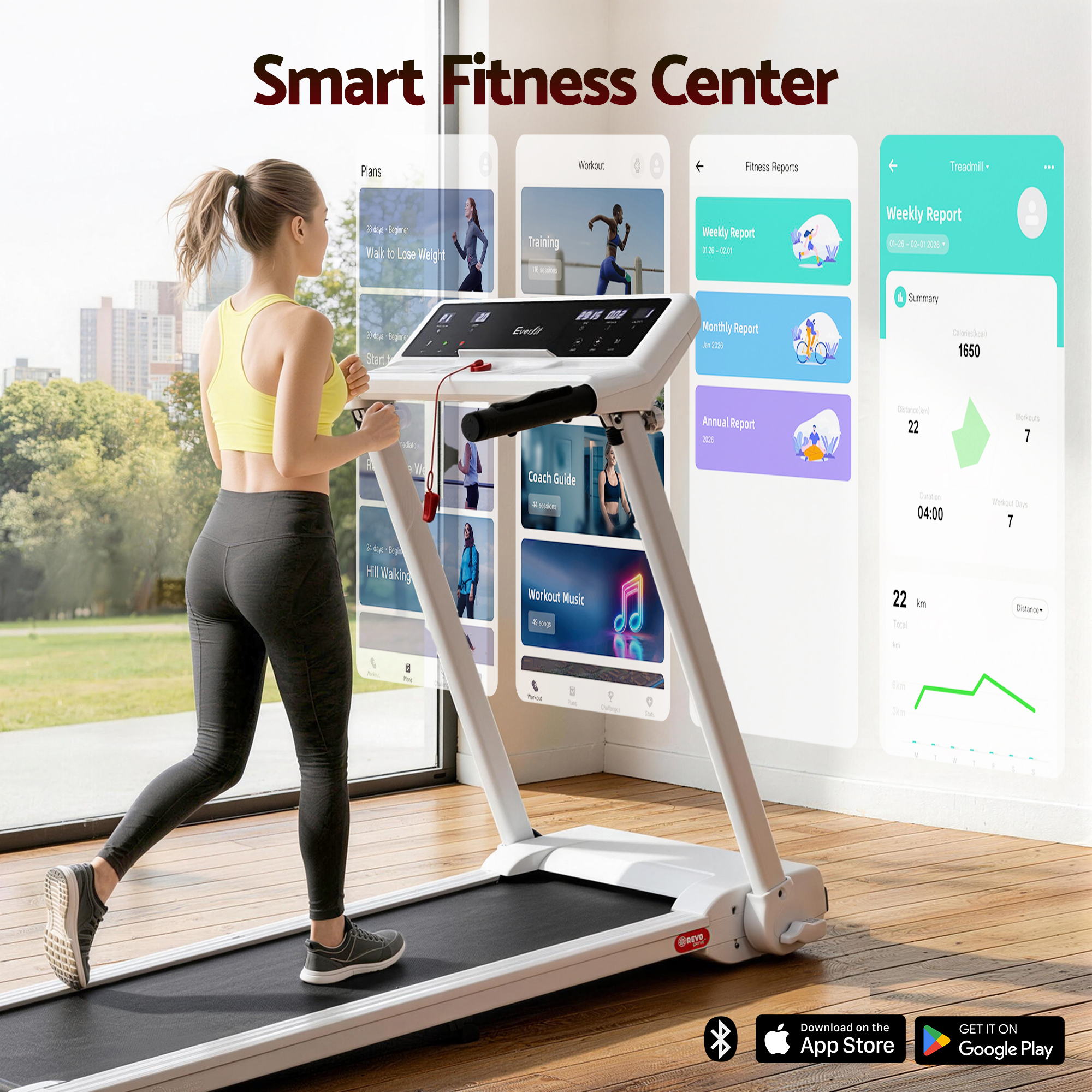 Everfit Treadmill Electric Home Gym Fitness Exercise Knob Foldable 450mm White