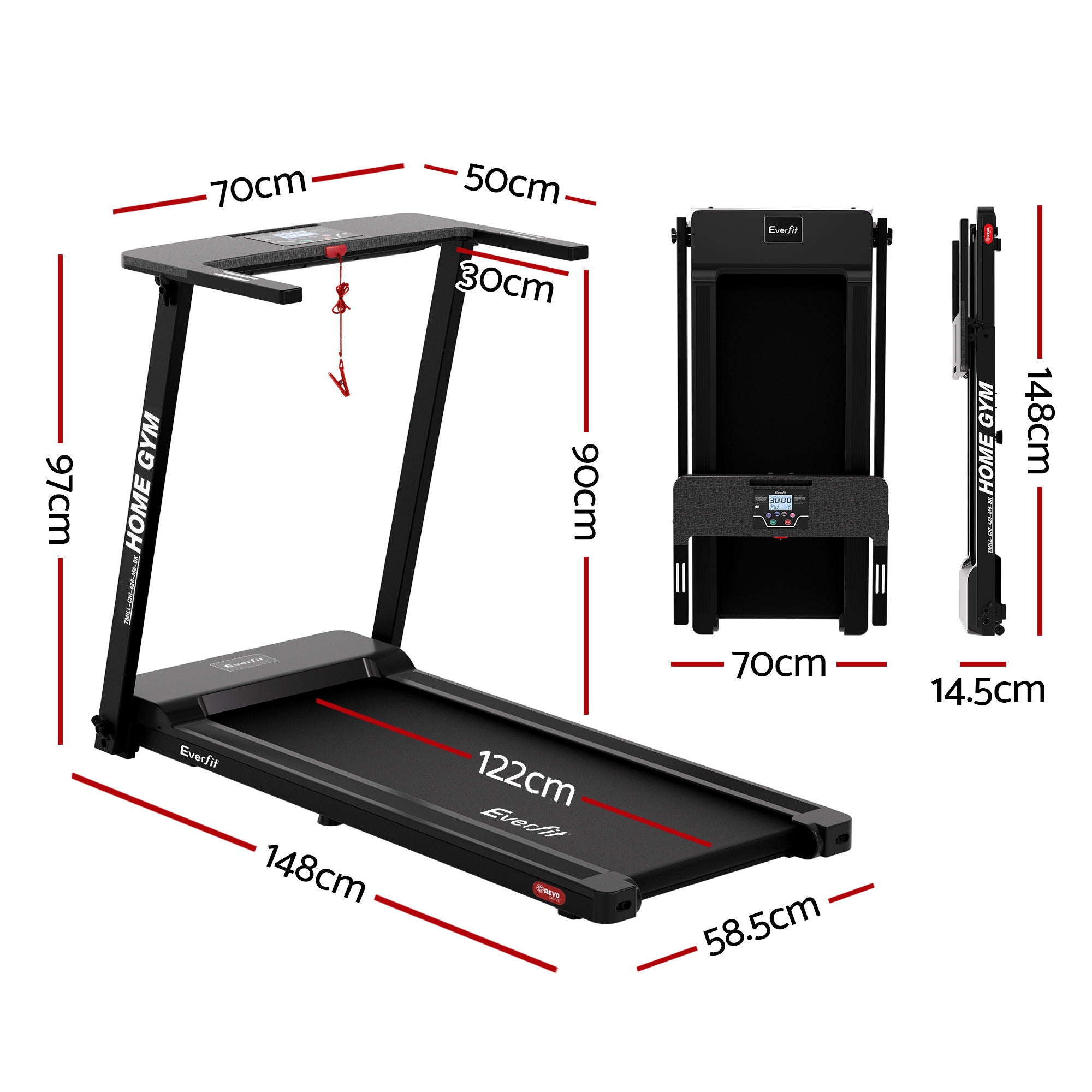 Everfit Treadmill Electric Home Gym Fitness Exercise Fully Foldable 420mm Black