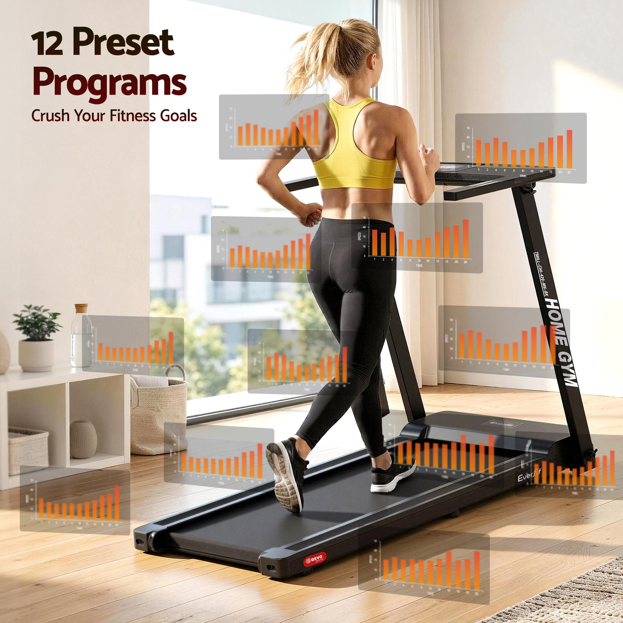 Everfit Treadmill Electric Home Gym Fitness Exercise Fully Foldable 420mm Black
