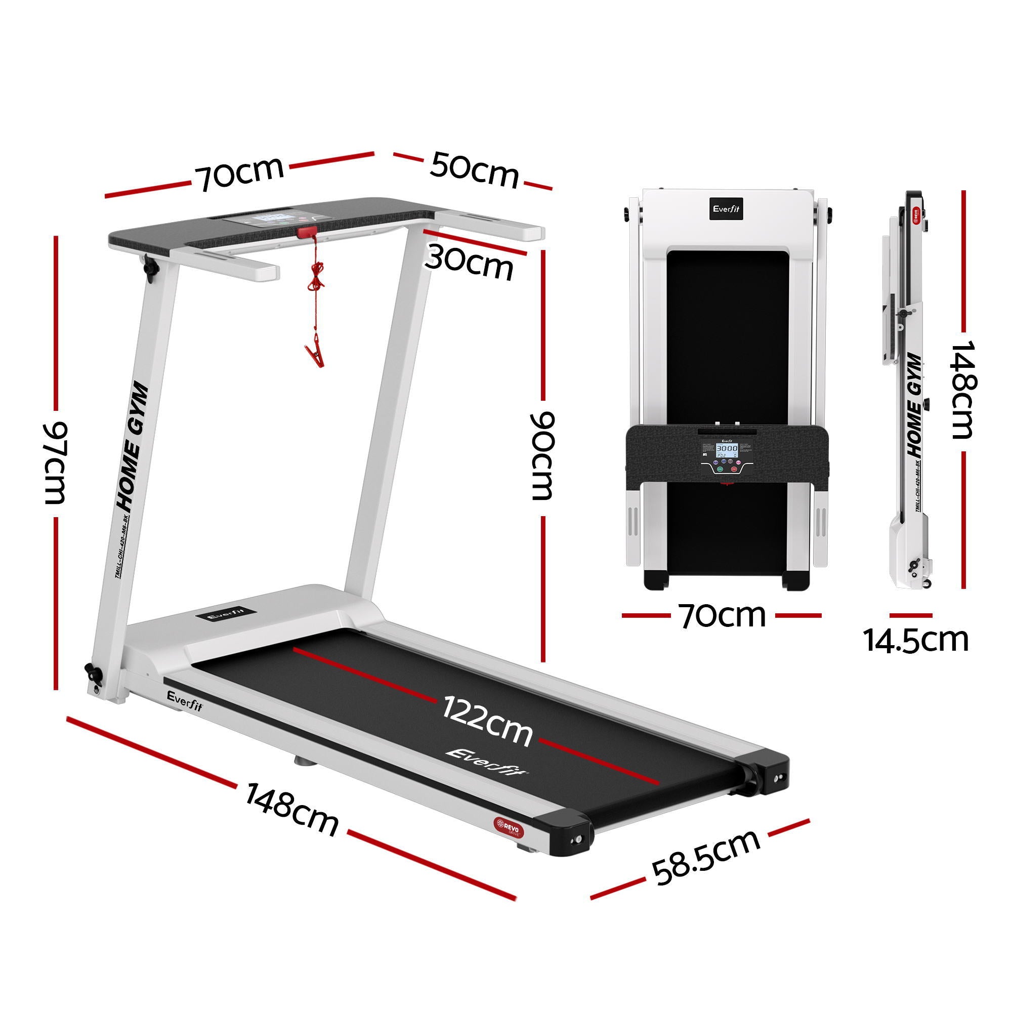 Everfit Treadmill Electric Home Gym Fitness Exercise Fully Foldable 420mm White