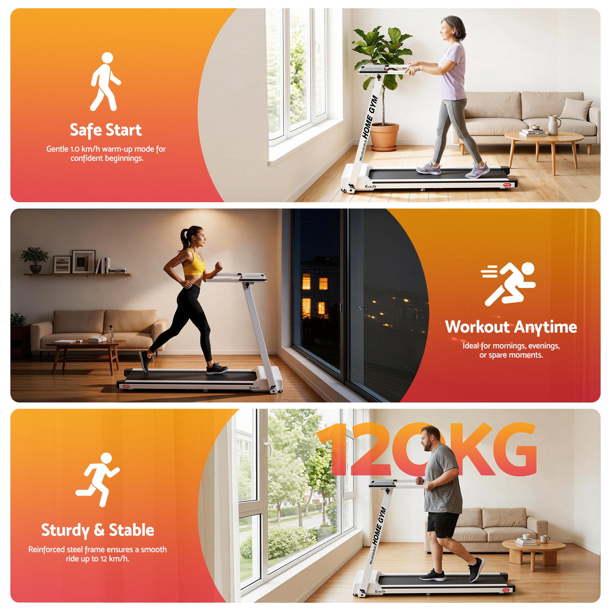 Everfit Treadmill Electric Home Gym Fitness Exercise Fully Foldable 420mm White