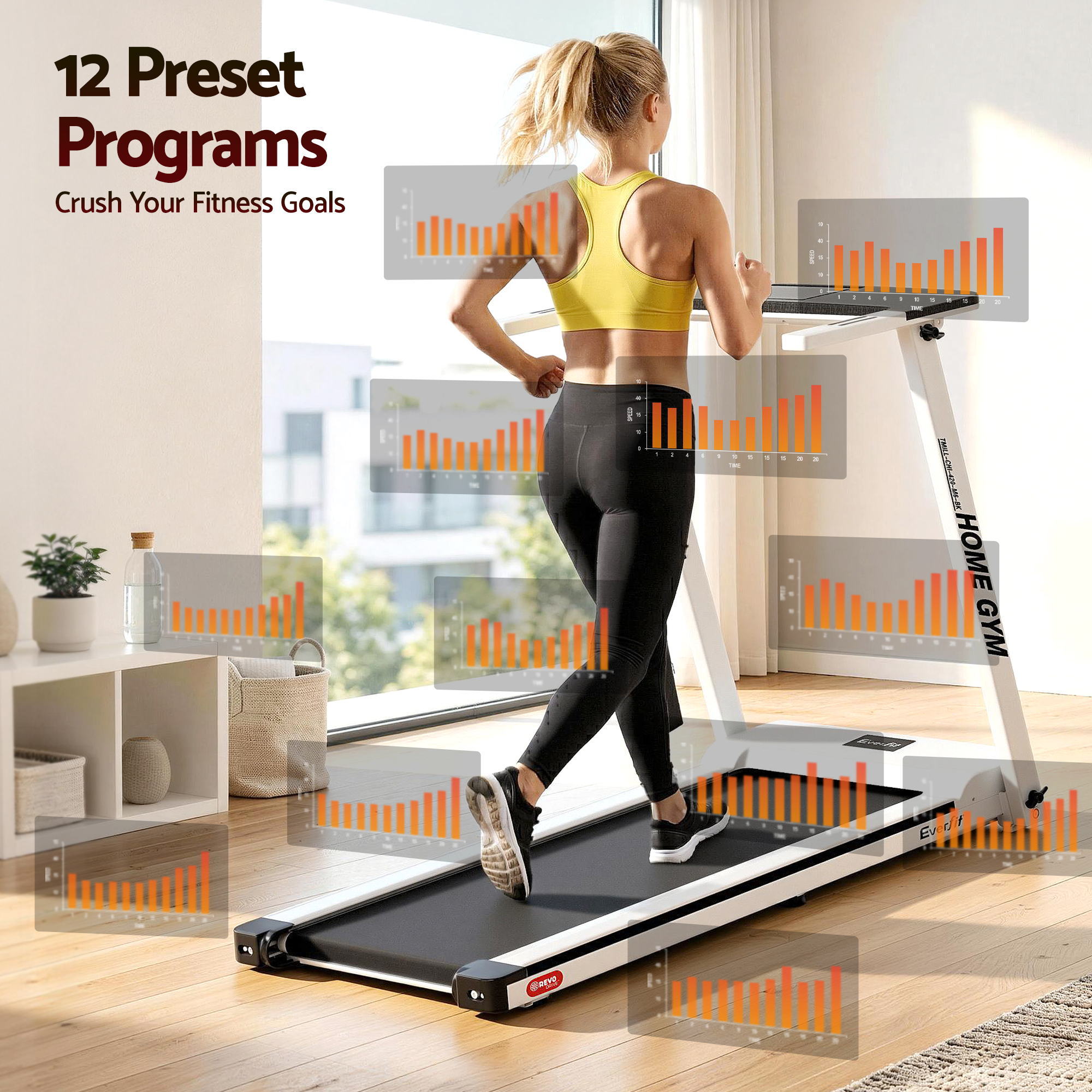 Everfit Treadmill Electric Home Gym Fitness Exercise Fully Foldable 420mm White