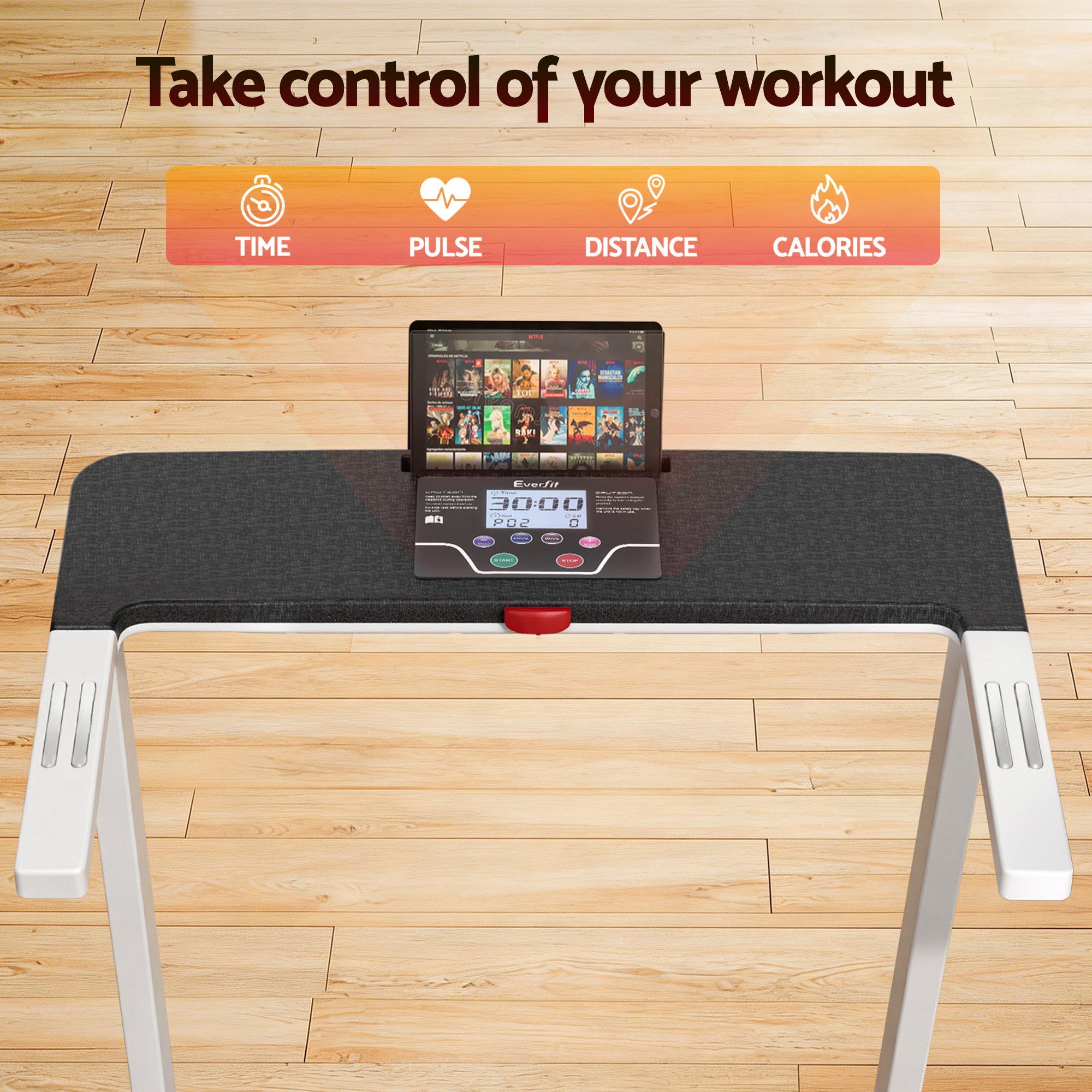 Everfit Treadmill Electric Home Gym Fitness Exercise Fully Foldable 420mm White