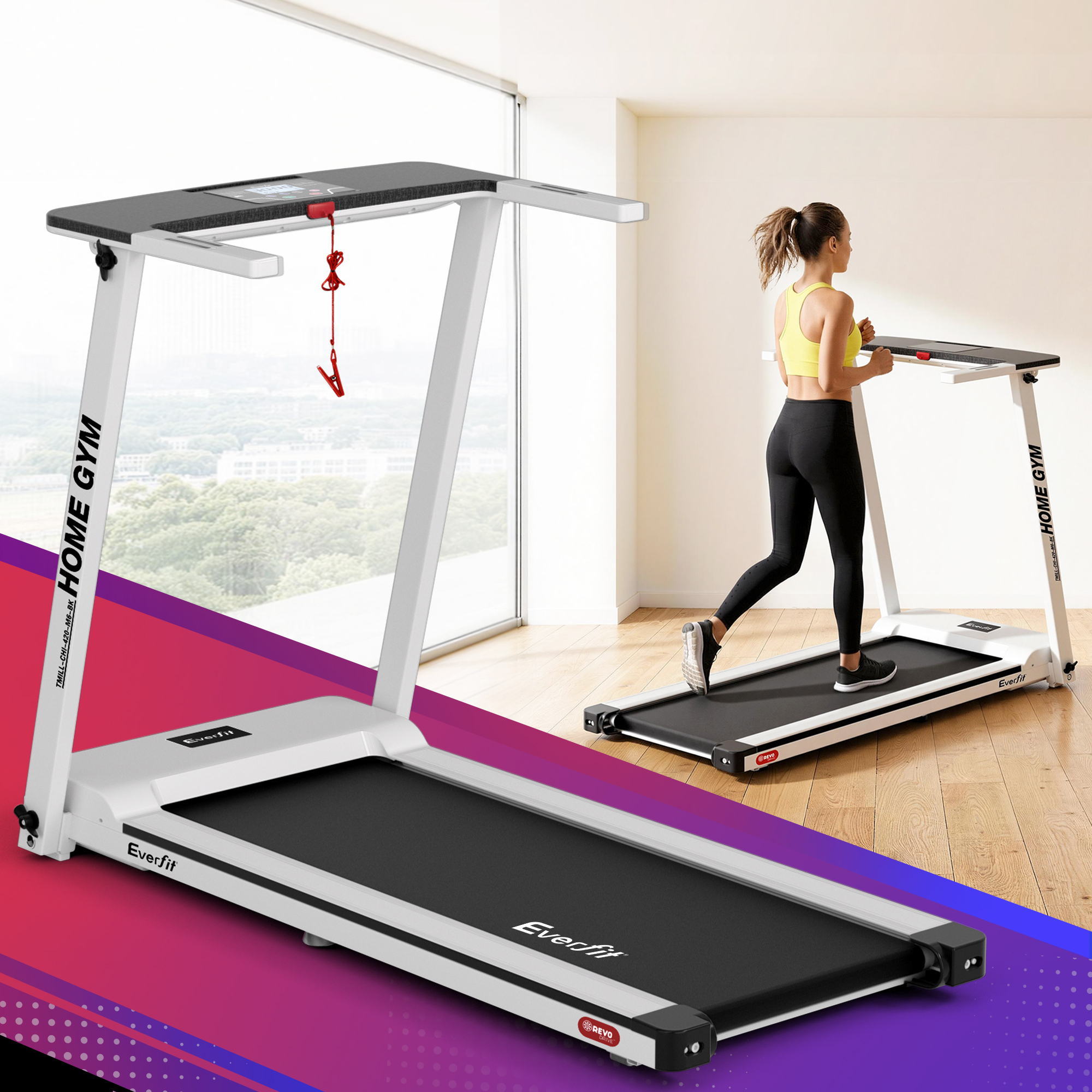 Everfit Electric Treadmill Home Gym Exercise Running Machine Fitness Equipment Compact Fully Foldable 420mm Belt White - Everfit