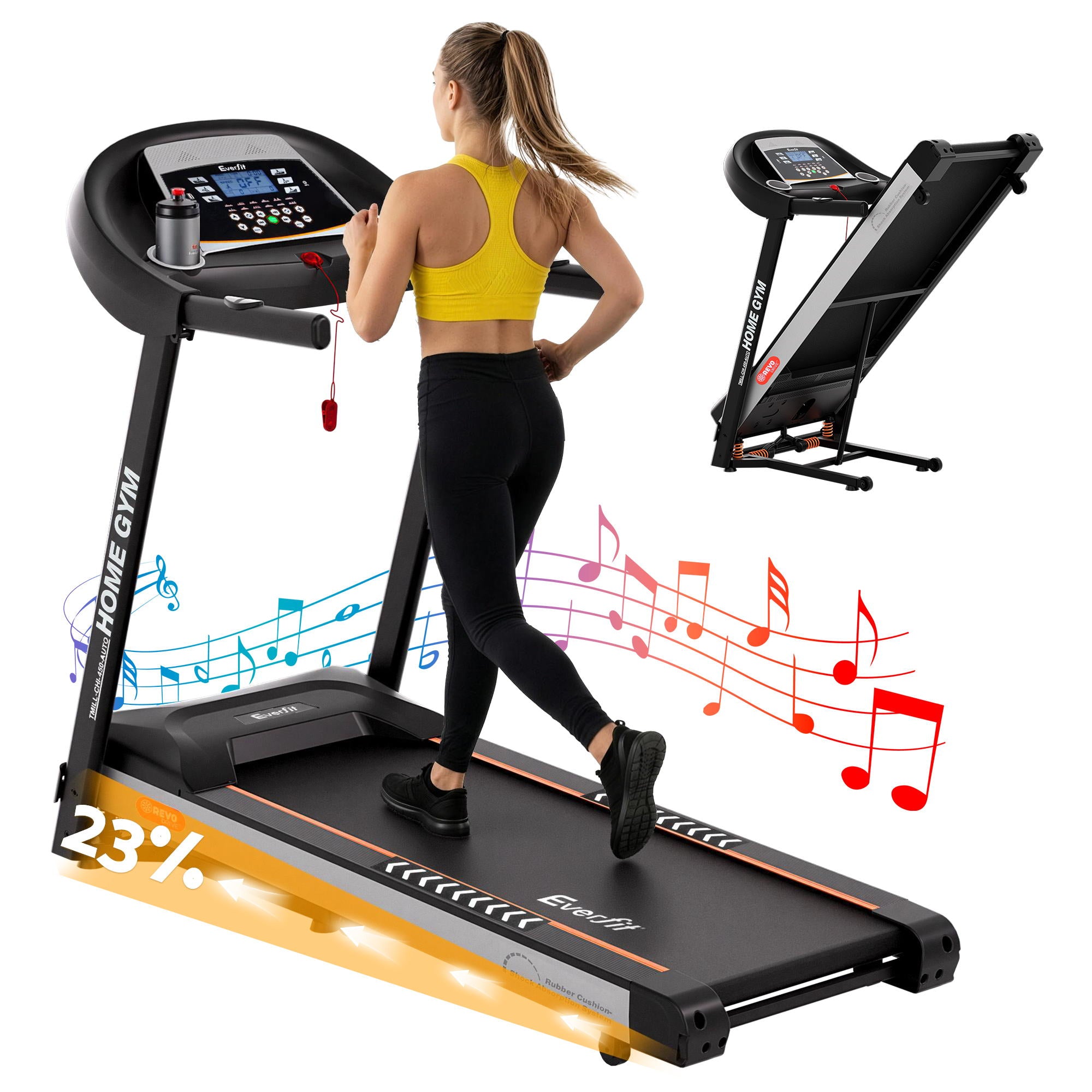 Everfit Electric Treadmill 45cm Incline Running Home Gym Fitness Machine Black - Everfit