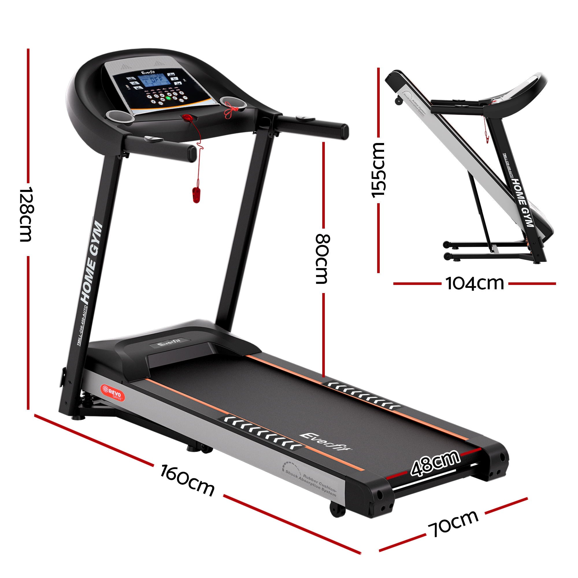 Everfit Treadmill Electric Auto Incline Home Gym Fitness Exercise Machine 450mm