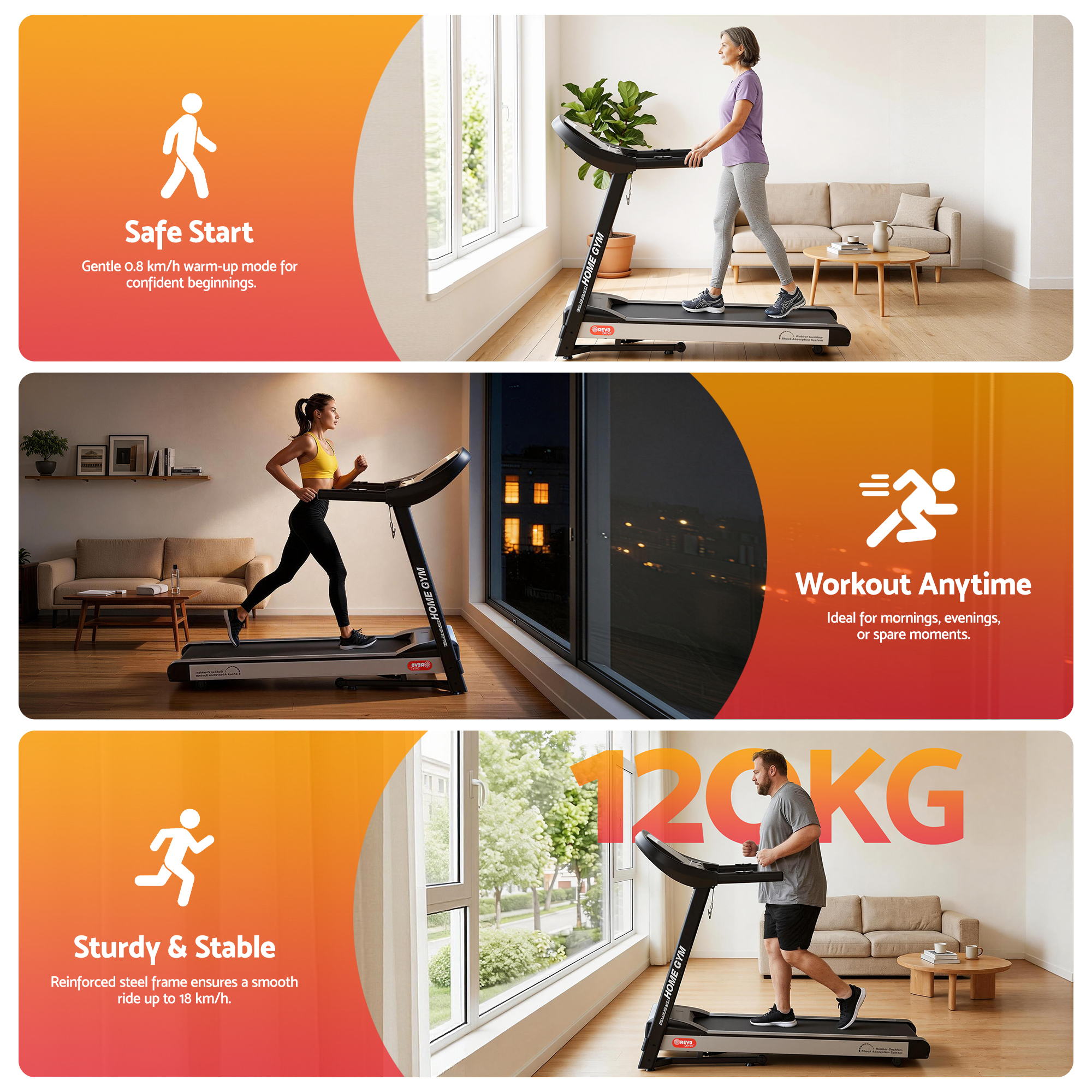 Everfit Treadmill Electric Auto Incline Home Gym Fitness Exercise Machine 450mm